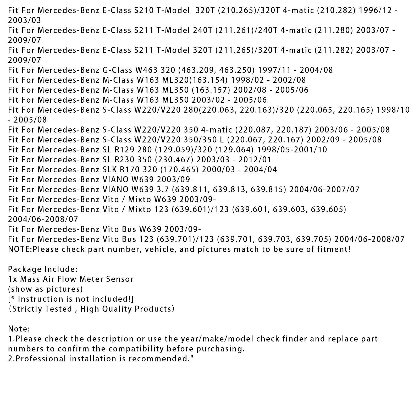 Virtausmittarin anturi d&#39;massailma Mercedes-Benzille W203  W211  W163  W220 1120940148
