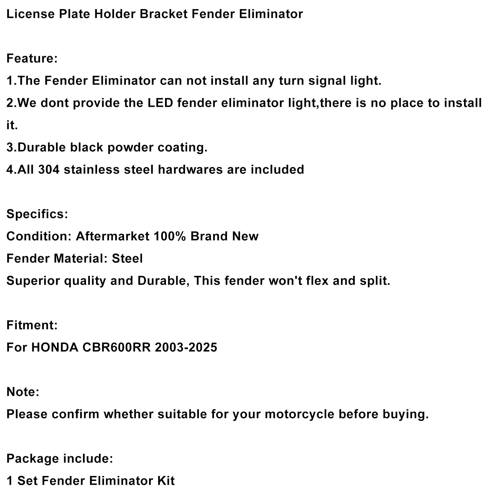 Uchwyt na tablicę rejestracyjną&Tablica rejestracyjna nr 39 dla HONDA CBR600RR 2003-2025, eliminator błotnika