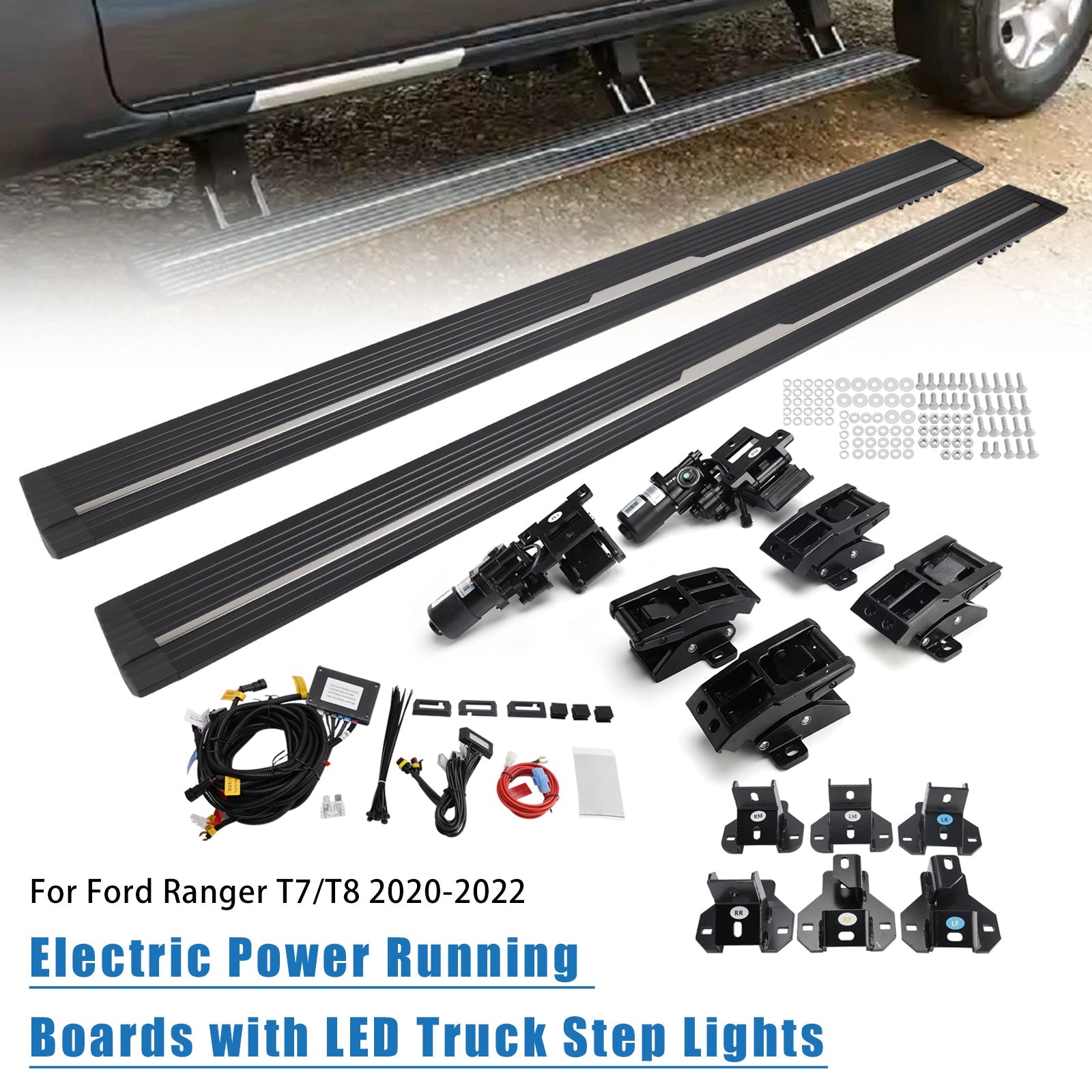 Marchepieds électriques pour Ford Ranger T7/T8 2021 avec feux de marche à DEL