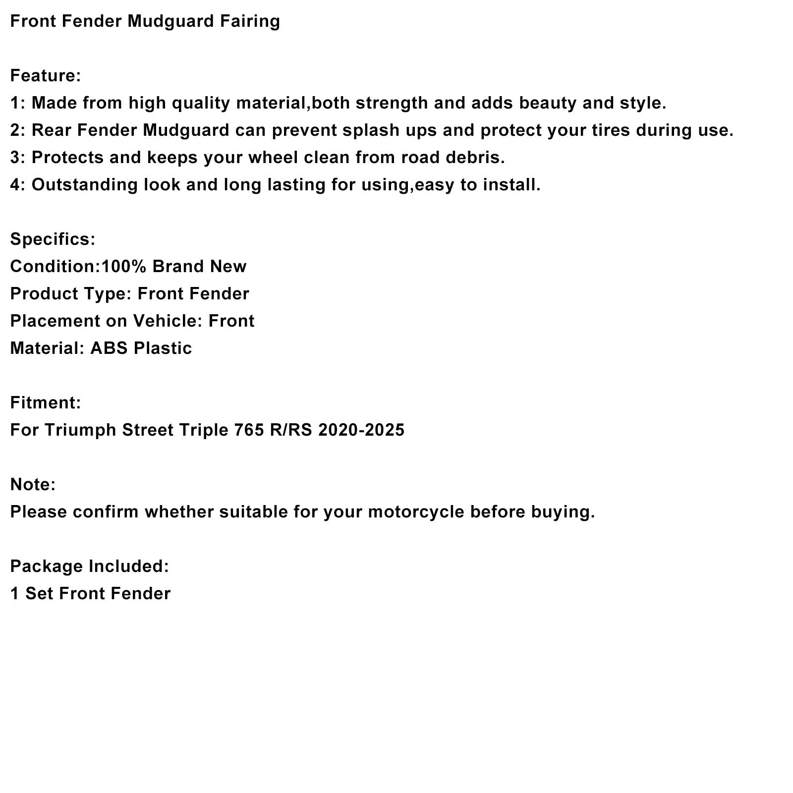 Garde-boue avant noir brillant pour Street Triple 765 R RS (2020-2025)