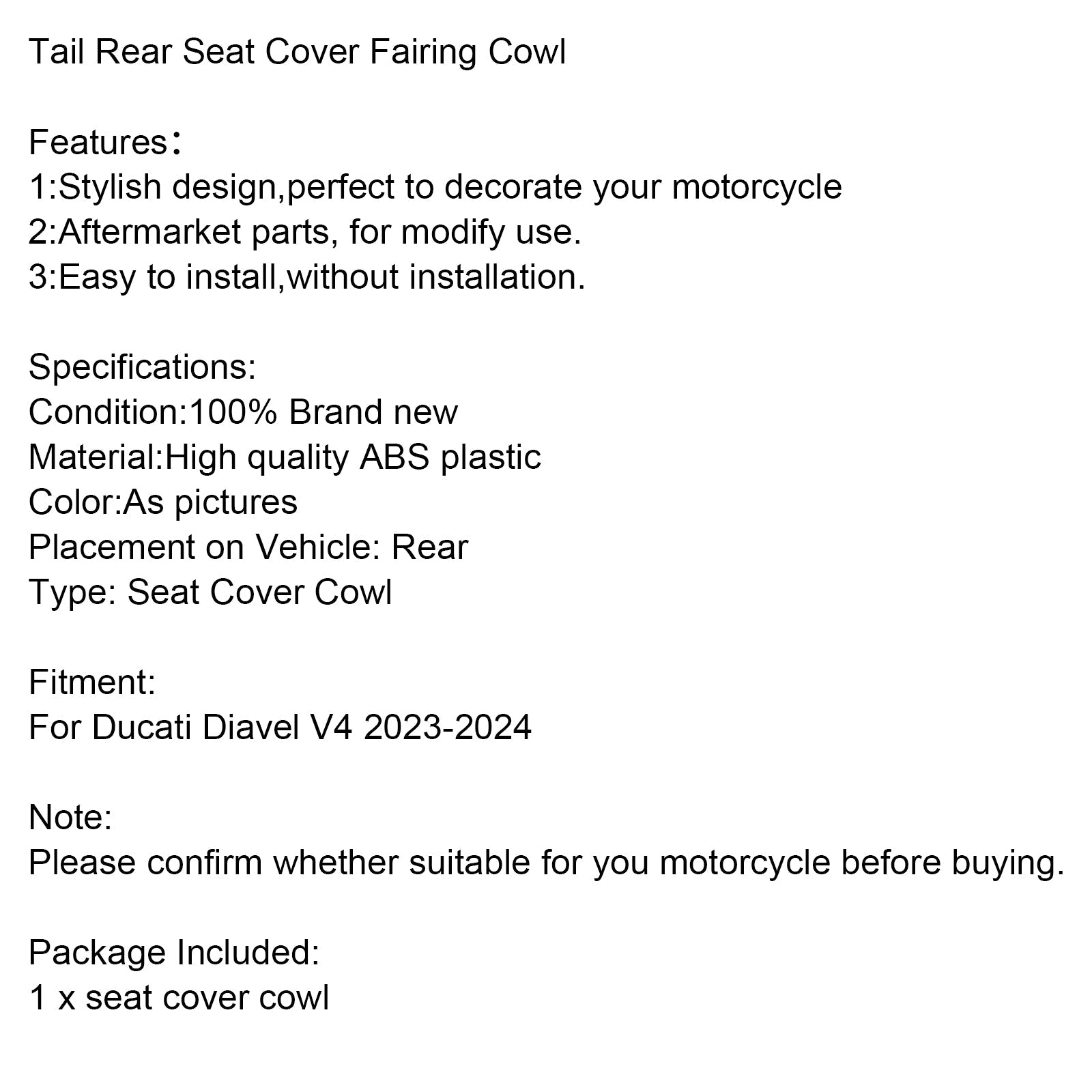 Pokrov pokrova zadnjega sedeža za Ducati Diavel V4 2023-2024