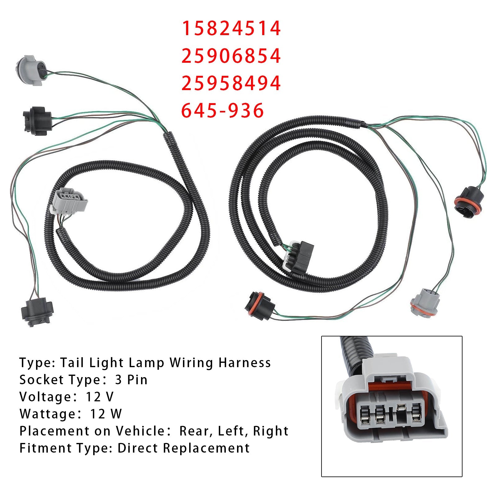 Arnés de cableado de luces traseras izquierda y derecha para camionetas Chevy GMC (2007-2014)