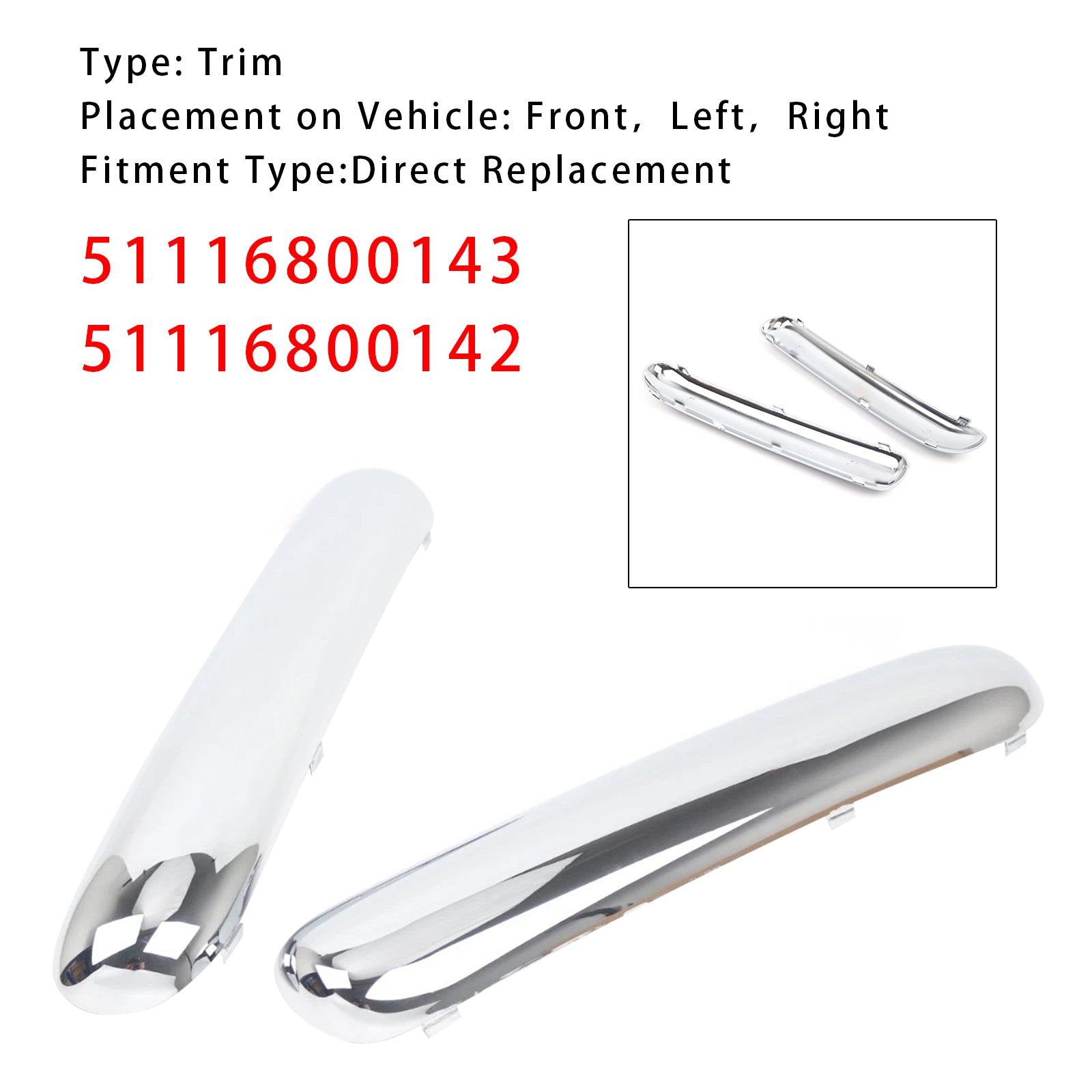 Par de molduras cromadas para parachoques delantero para Mini One Cooper R50/R52/R53 (2001-2004)