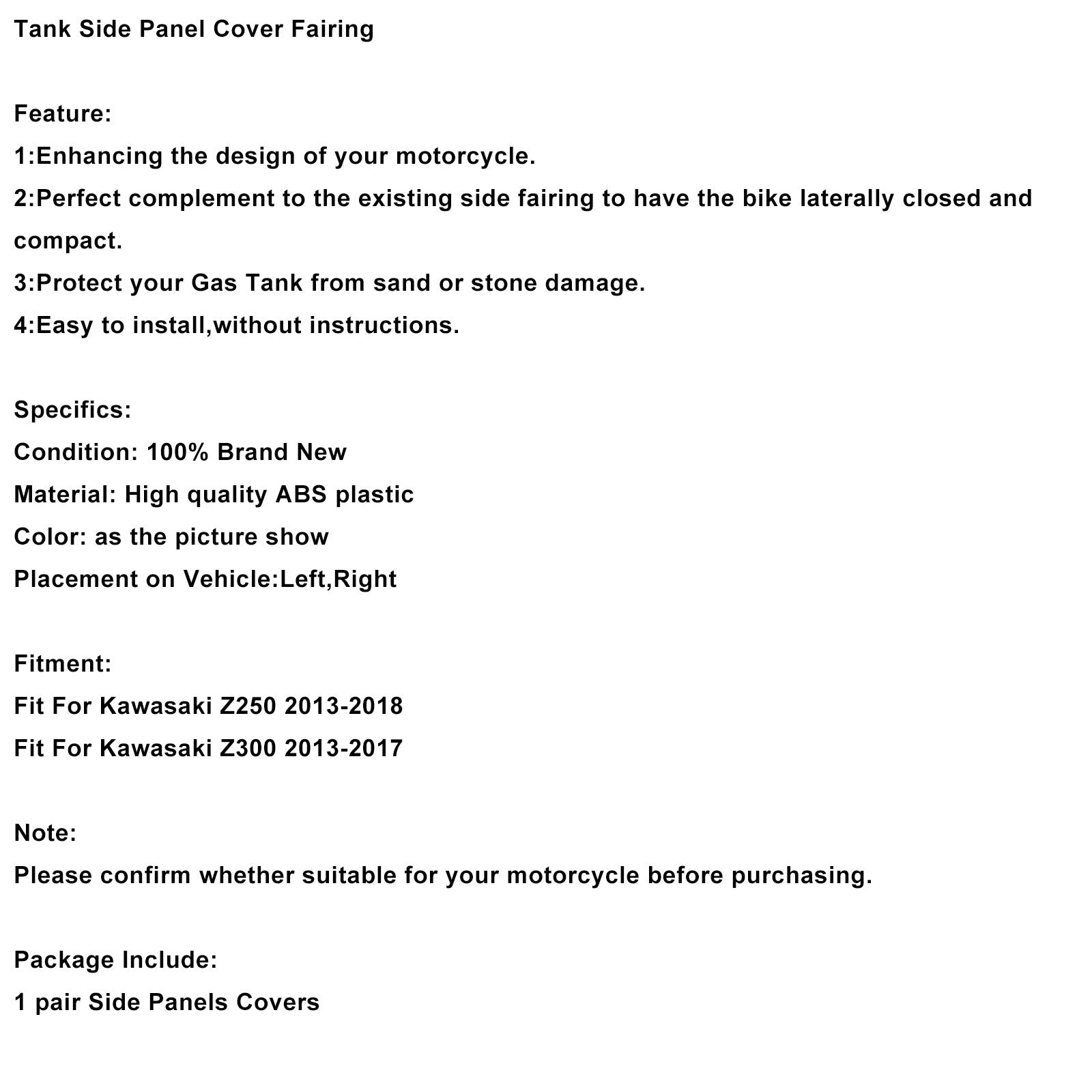 Osłony boczne zbiornika paliwa dla Kawasaki Z250 Z300 2013-2018