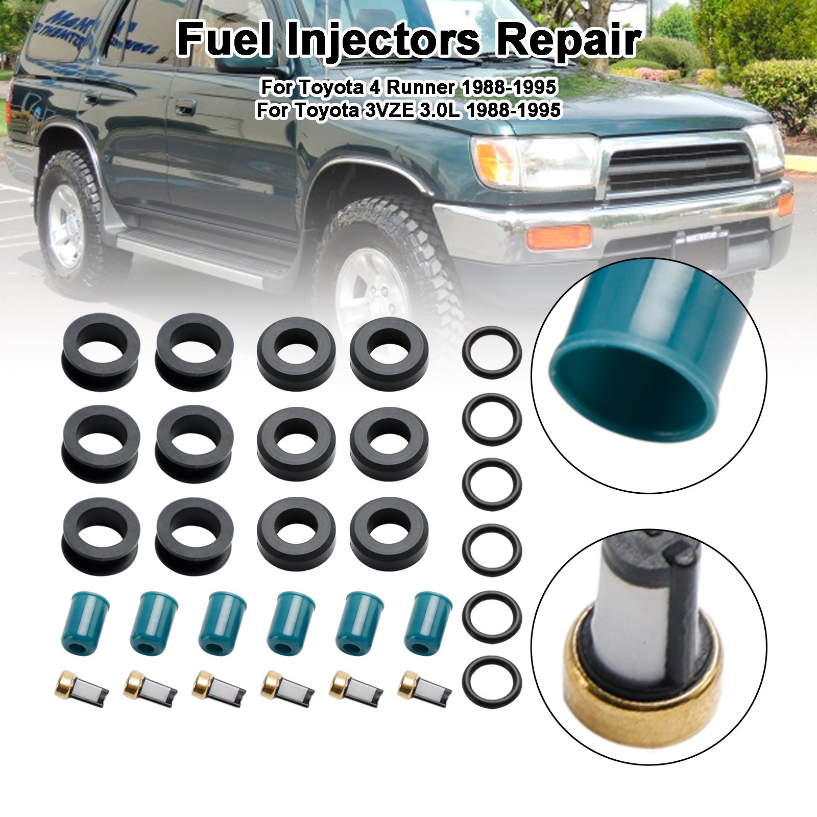 Kit de reparación y reconstrucción de sello de inyector de combustible para camión Toyota 3VZE 3.0L 1988-1995