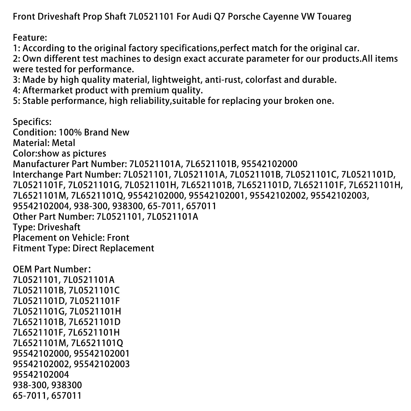 Transmissieboom vóór Audi Q7 2008-2010 7L0521101 7L0521101B