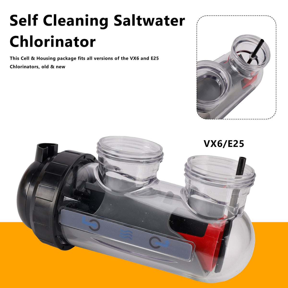 Cellule de remplacement pour chlorinateur à eau salée avec boîtier de cellule pour Astral/Hurlcon VX6/E25