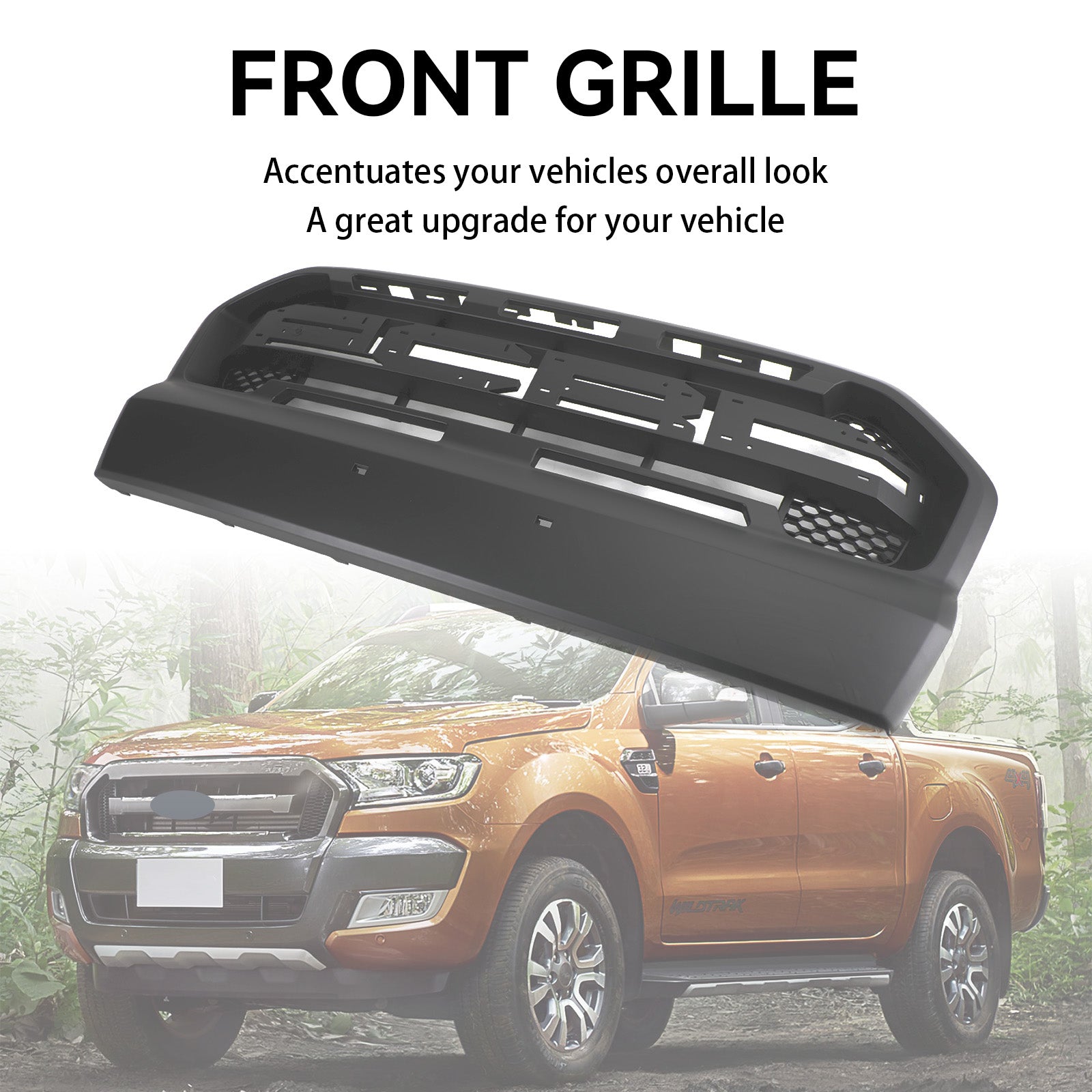 Grille de pare-chocs avant de style Ford Ranger T7 Ranger Raptor 2015-2019, noir mat