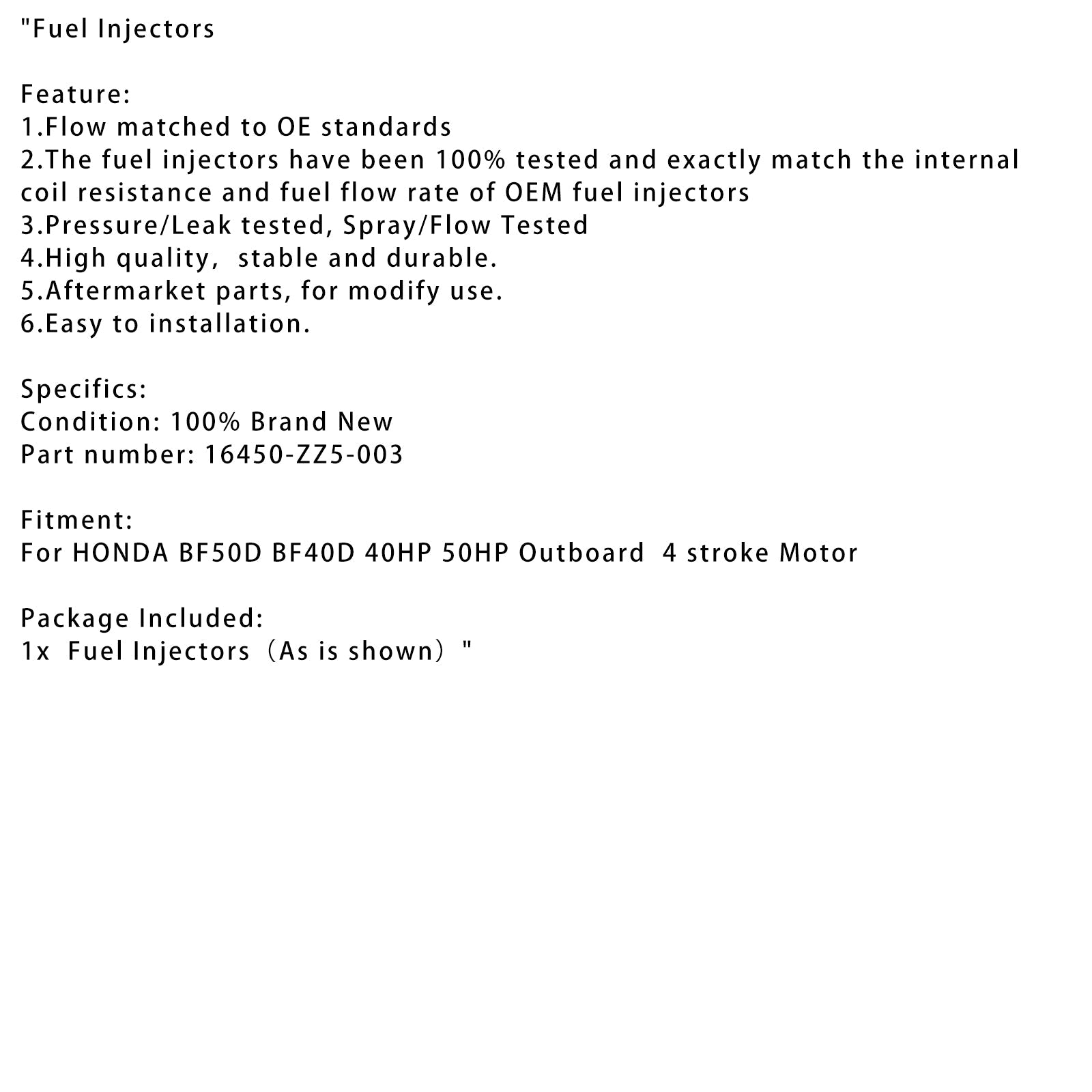 Injecteur de carburant hors-bord HONDA BF50D BF40D 40HP 50HP 16450-ZZ5-003