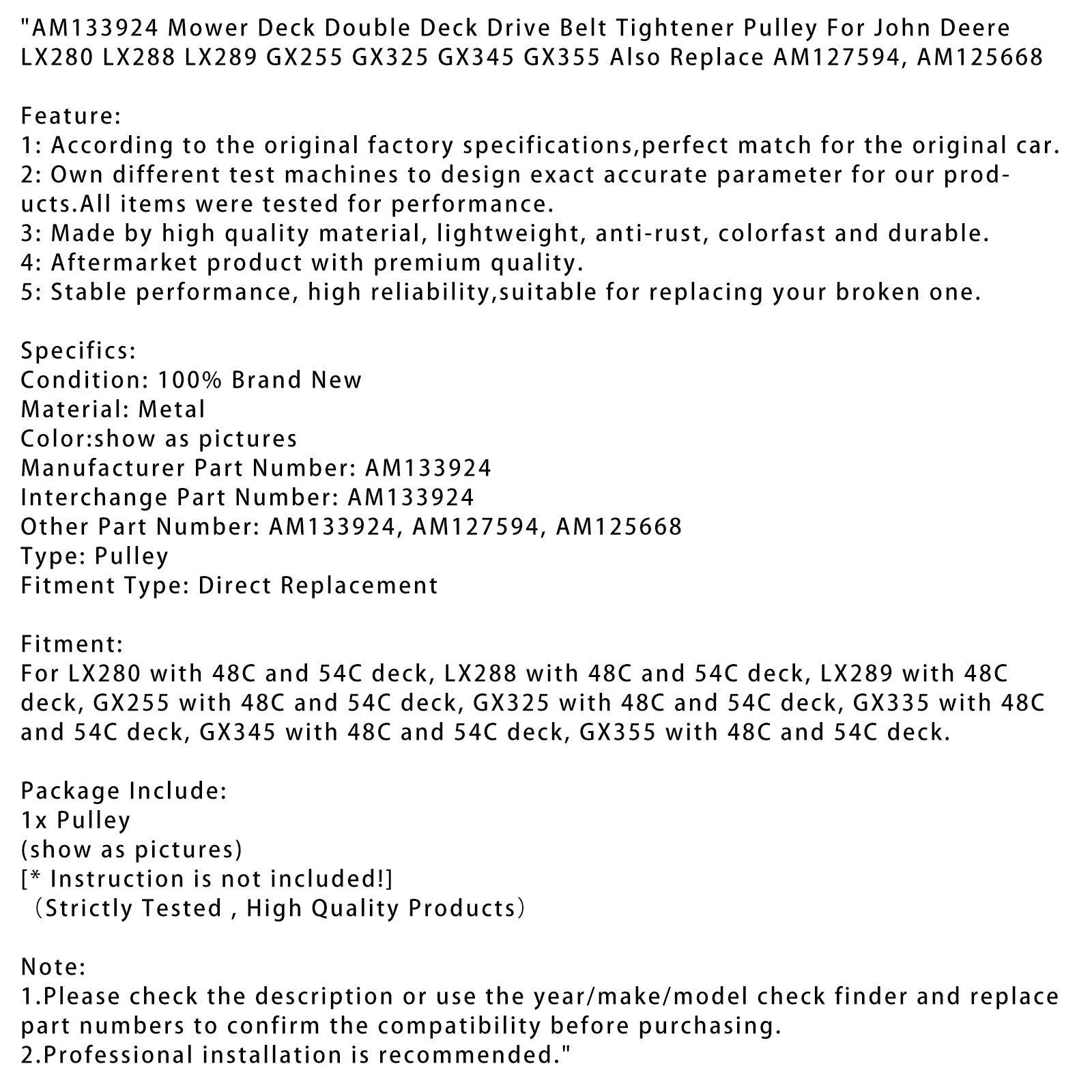 Drzewo treningowe podwójnego taca z podwójnego taca AM133924 Kubek do cięcia dla John Deere LX280
