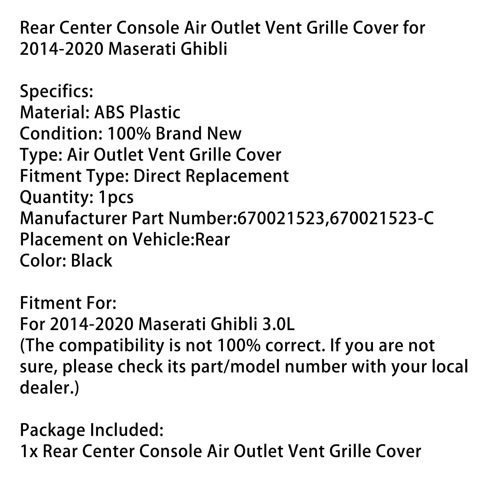 Siatka wentylacyjna tylnej centralnej konsoli Maserati Ghibli 2014-2020