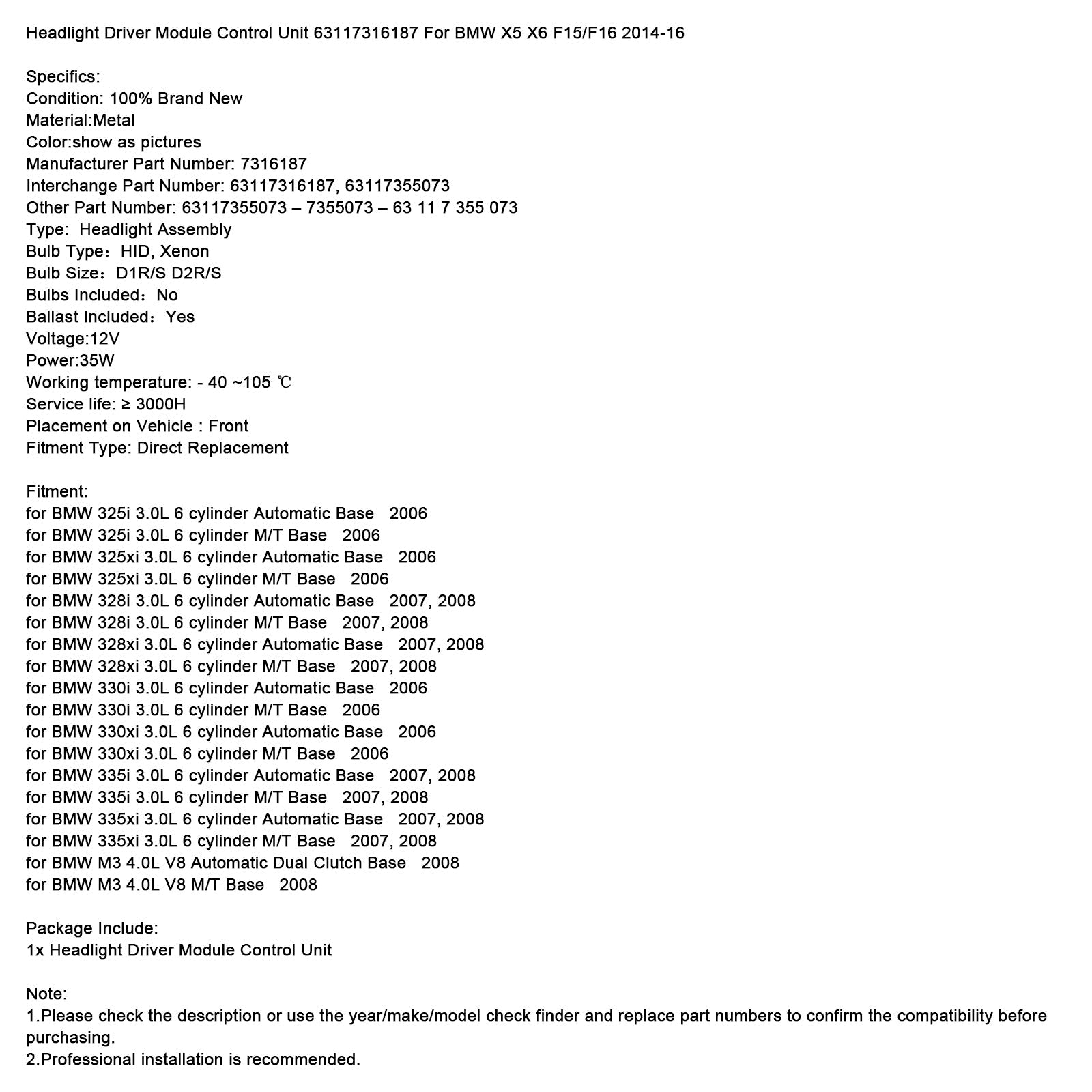 Moduł sterujący Lighthouse 63117316187 dla BMW x5 x6 F15/F16 2014-16