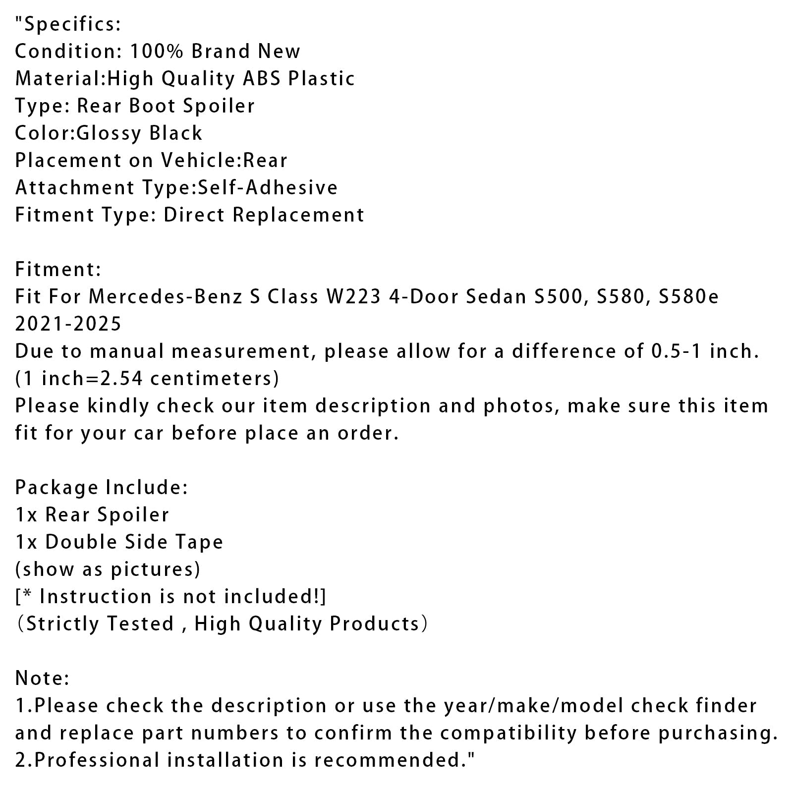 Aileron de coffre arrière noir brillant pour Mercedes-Benz Classe S W223 2021-2025