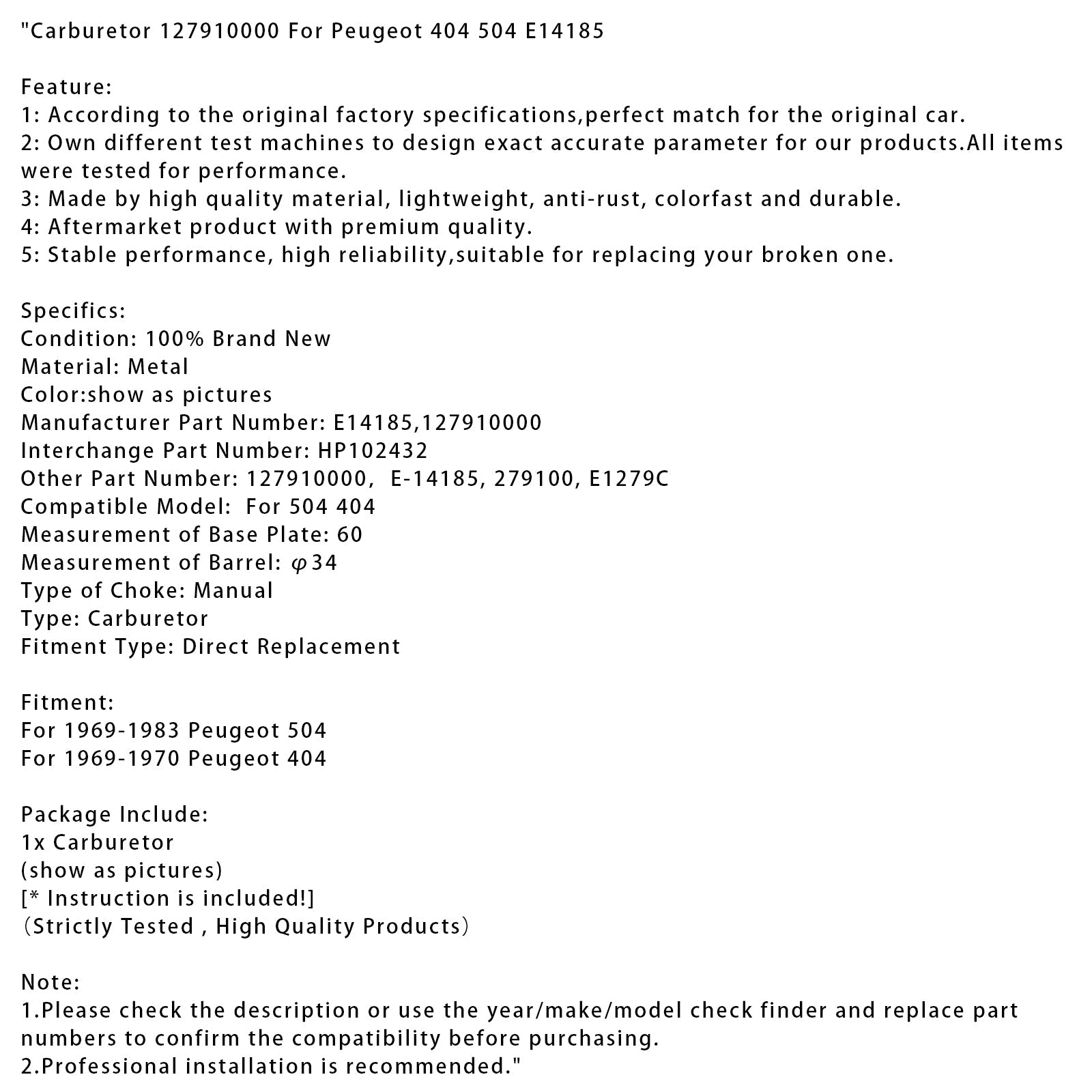 Gaźnik 127910000 dla Peugeot 404 504 E14185