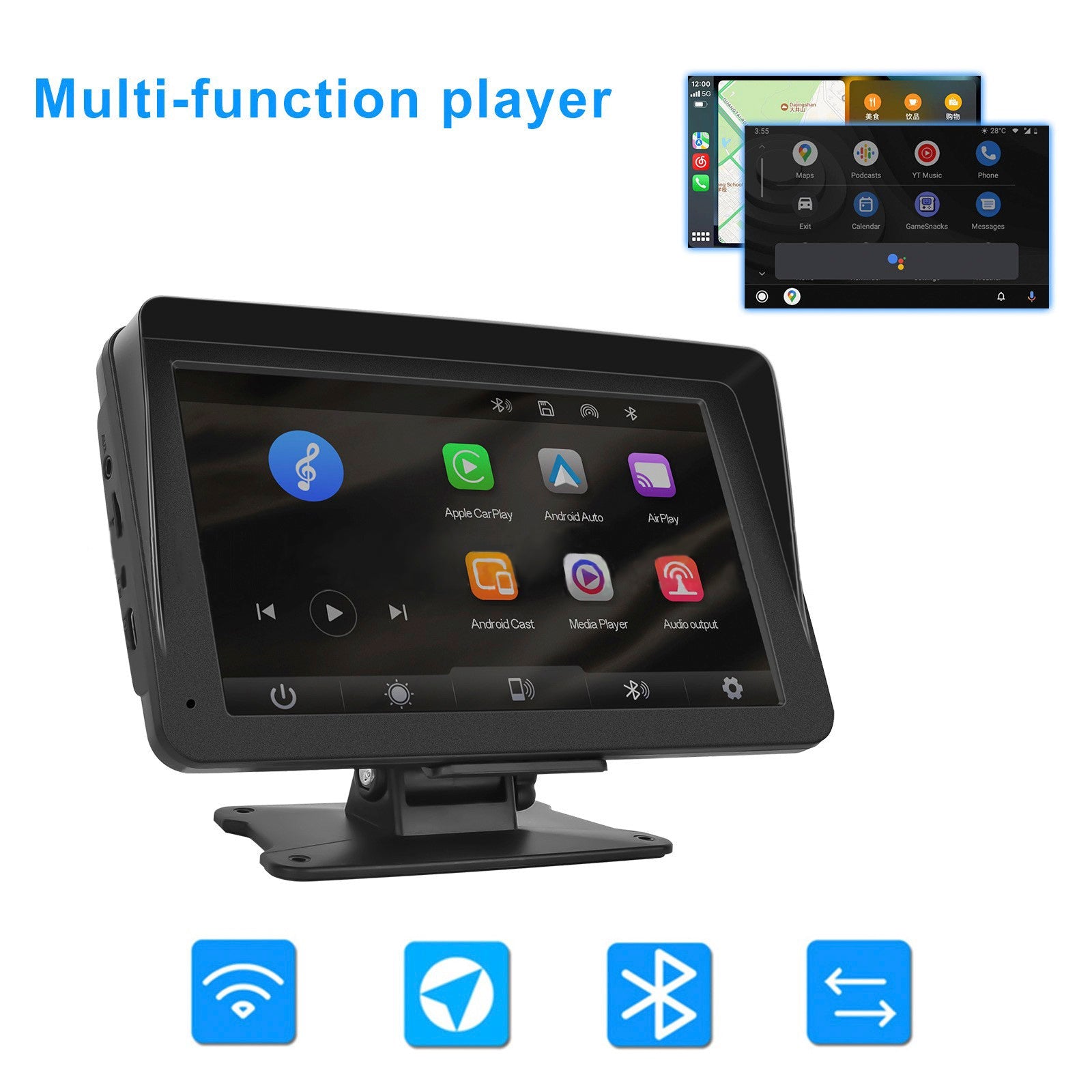 Lecteur multifonctions 7 pouces compatible CarPlay, Apple AirPlay et Android Auto avec caméra de projection