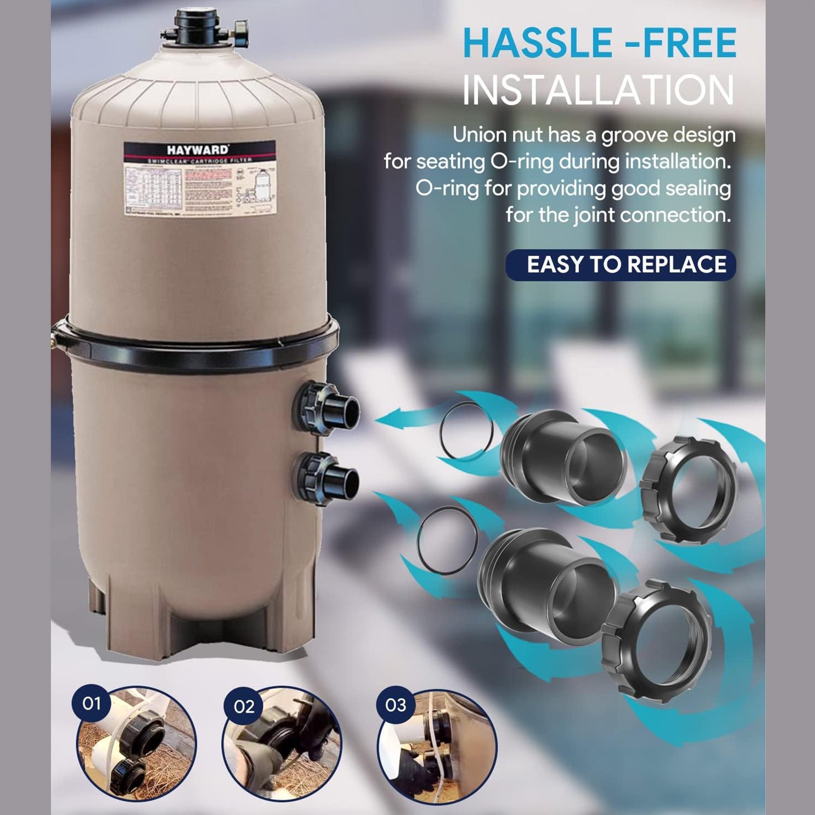 Kit de plomería de reemplazo para el filtro de piscina de cartucho transparente de natación