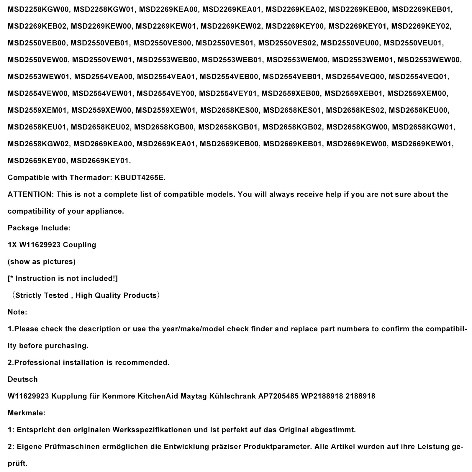 Povezava W11629923 za hladilnik Kenmore KitchenAid Maytag AP7205485 WP2188918