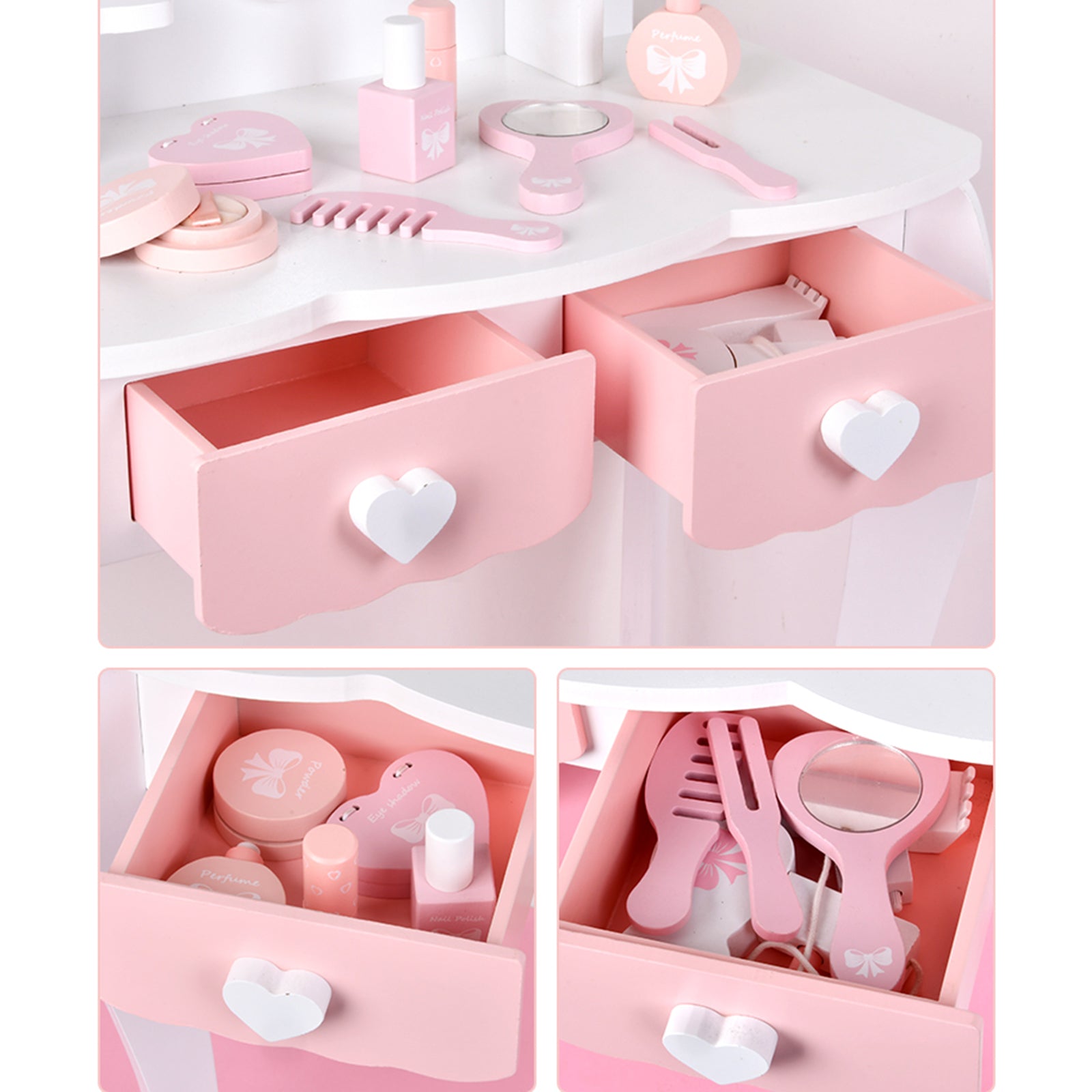 Coiffeuse Élégante pour Fillette - Ensemble Complet avec Miroir, Bureau et Tiroirs - Idée Cadeau Parfaite