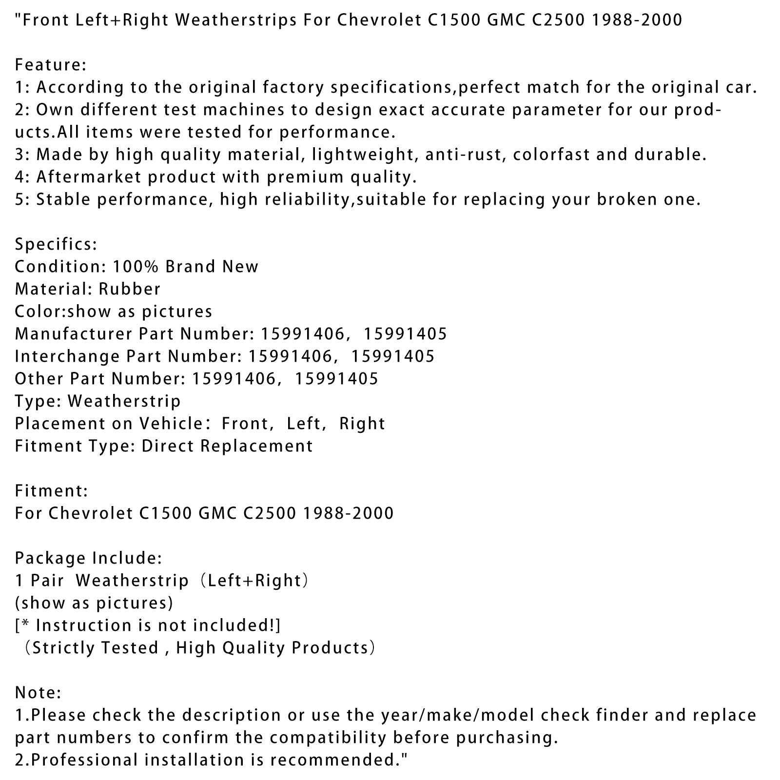 Sprednja leva in desna tesnila za Chevrolet C1500 GMC C2500 1988-2000