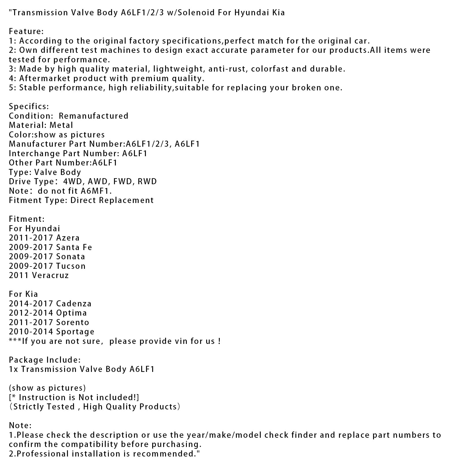 Hyundai Veracruz 2011 A6LF1/2/3 Korpus zaworu skrzyni biegów z elektromagnesem