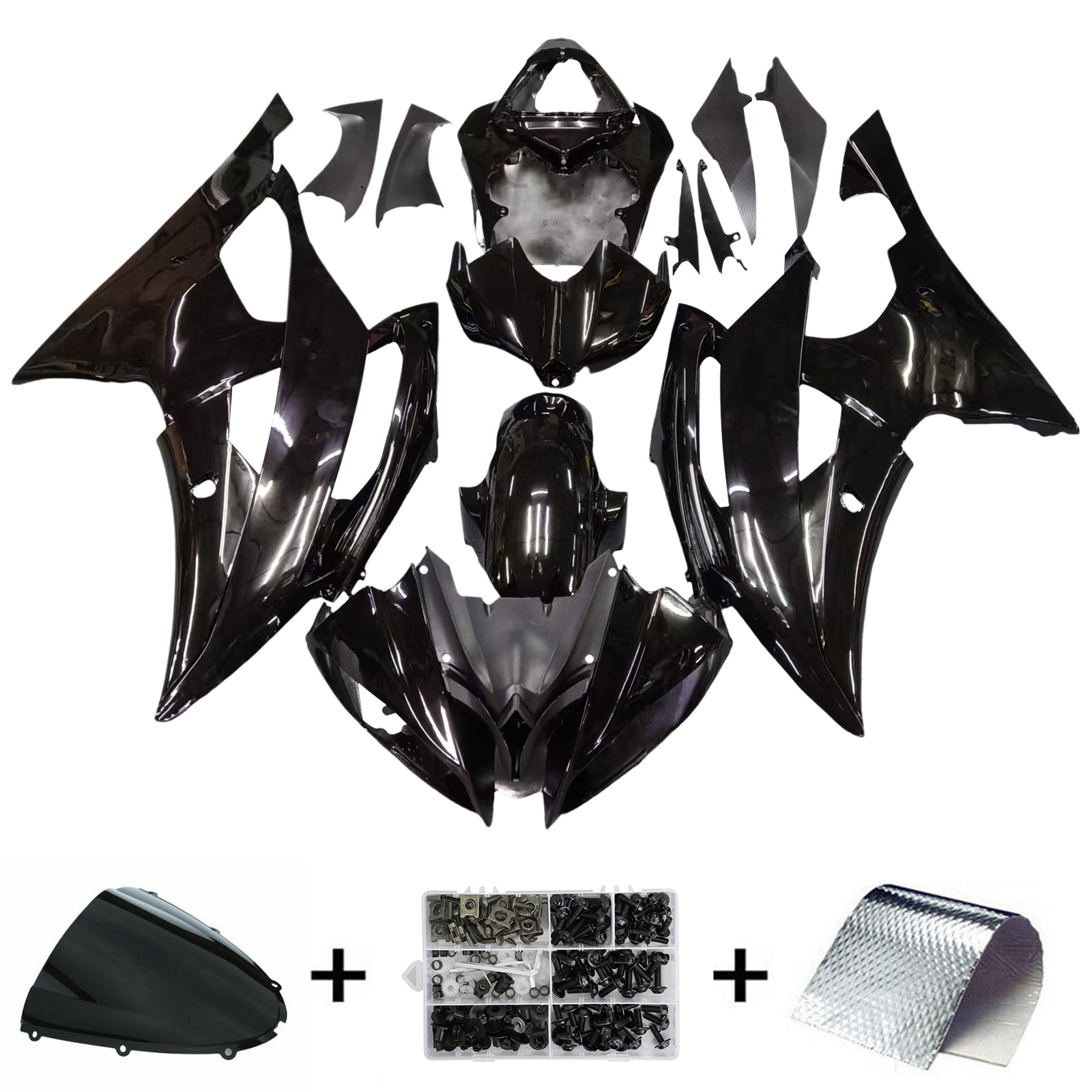 Kit carrozzeria carena in plastica iniettata compatibile con YAMAHA YZF-R6 2008-2016 Nero lucido