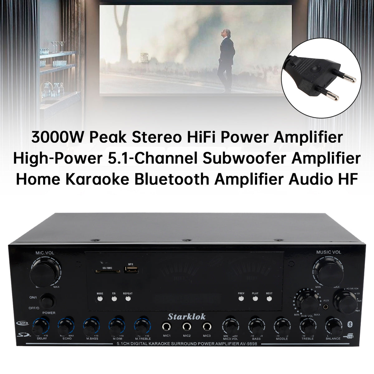 Bluetooth HiFi 3000W stéréo Power Amplificateur 5.1-Channel Subwoofer Amplifier