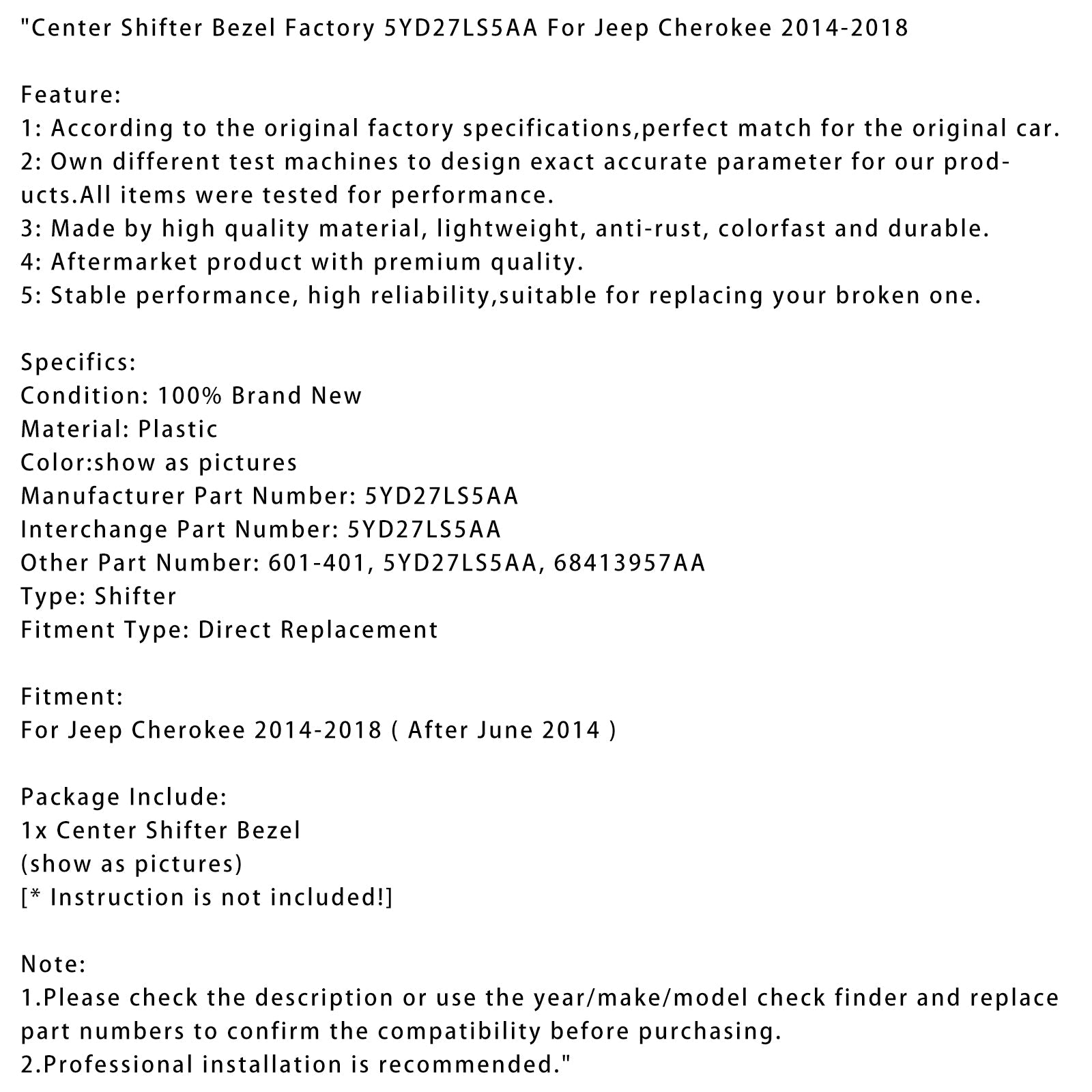 Bisel de palanca de cambios central Jeep Cherokee 2014-2018 Factory 5YD27LS5AA