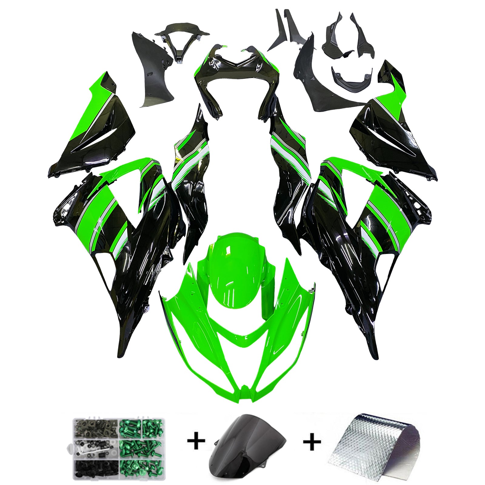 Kit de carénage en plastique moulé par injection vert avec kit de vis pour Kawasaki ZX-6R 2013-2018
