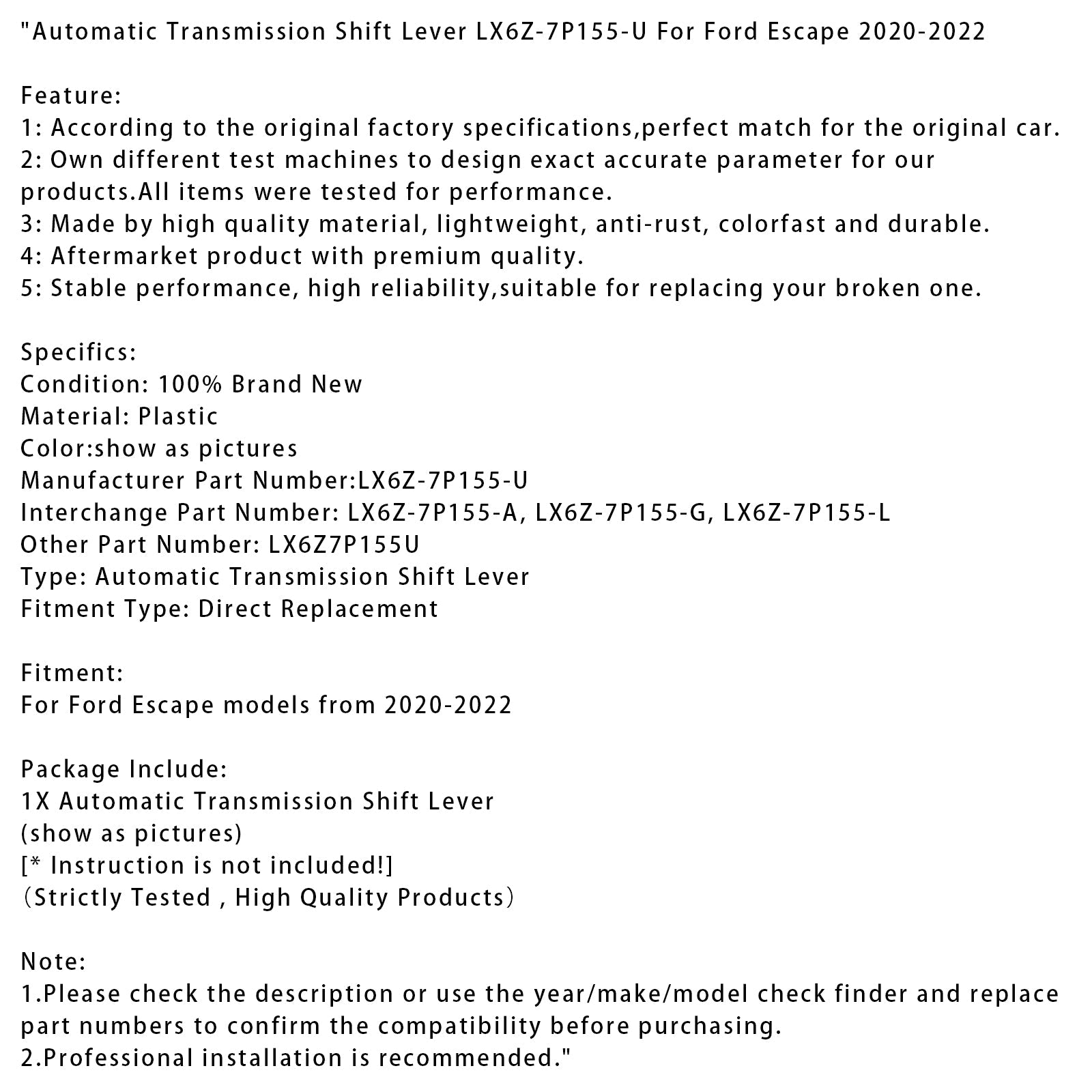 Zobni ročica za samodejni menjalnik Ford Escape 2020-2022 LX6Z-7P155-U LX6Z7P155-A