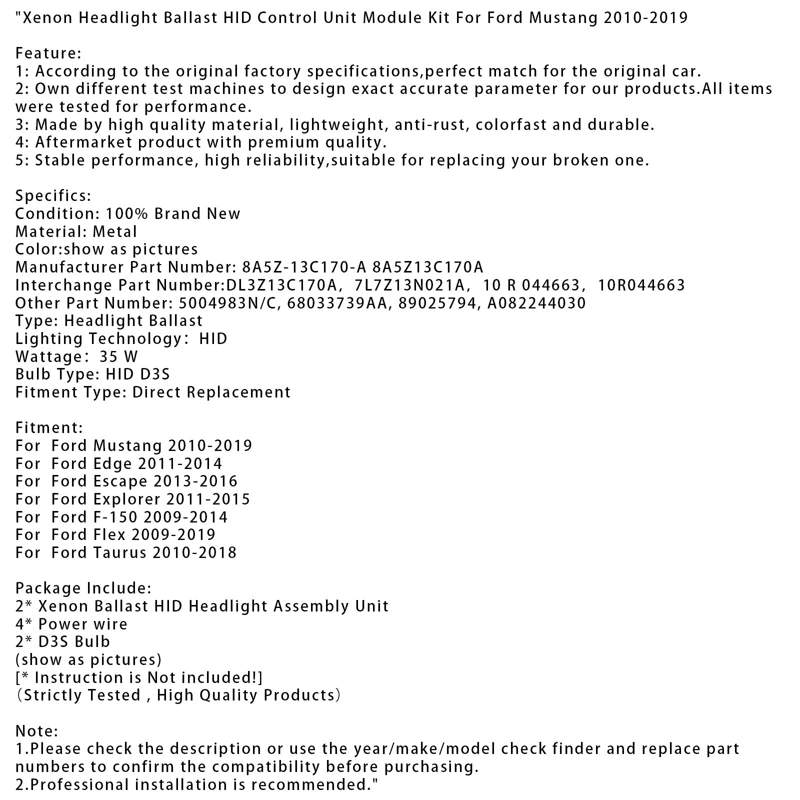 Kit de módulo de control de lastre de faros de xenón HID para Ford Mustang 2010-2019