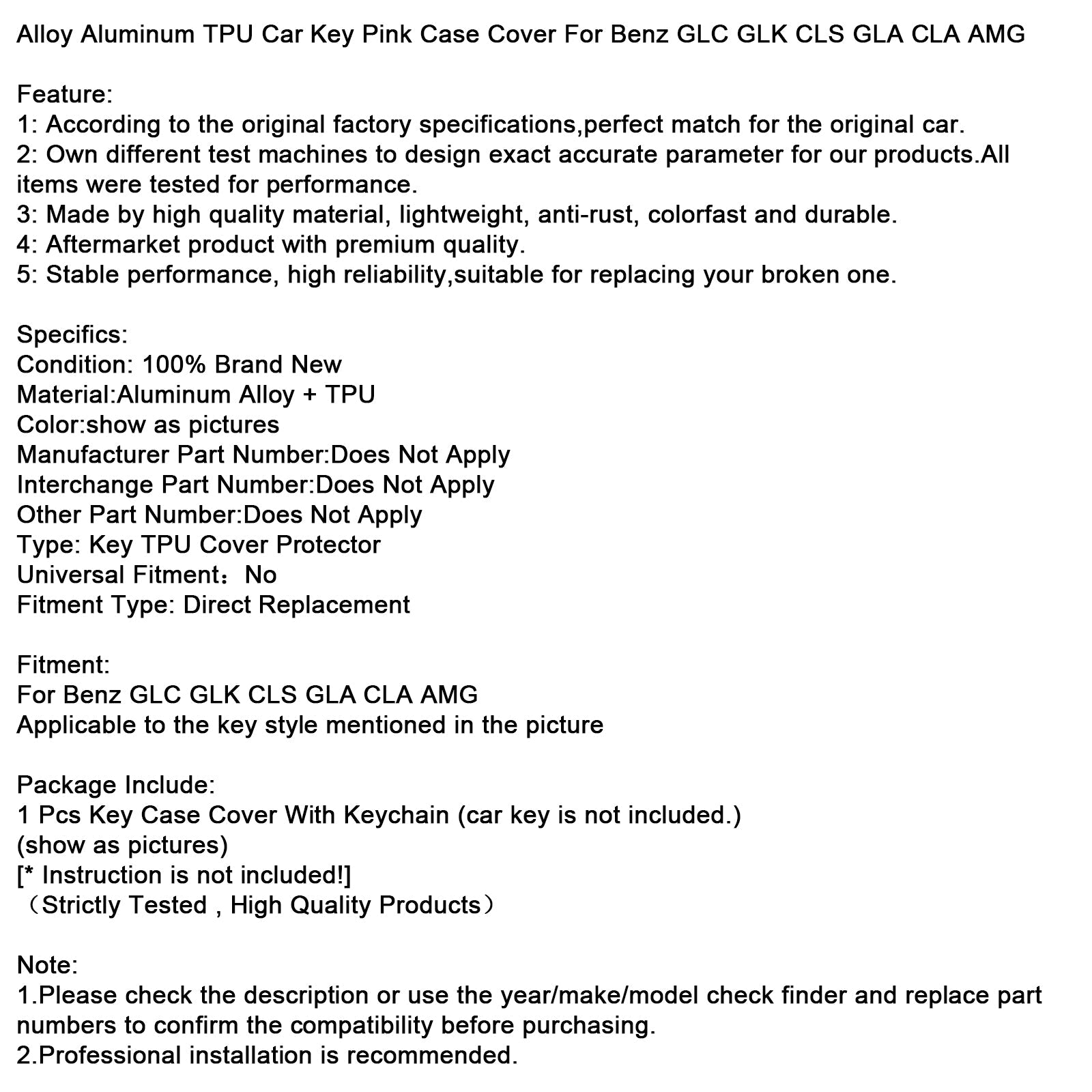 Custodia in pelle e lega&#39;Cover in alluminio TPU per chiave auto per Benz GLC GLK CLS rosa