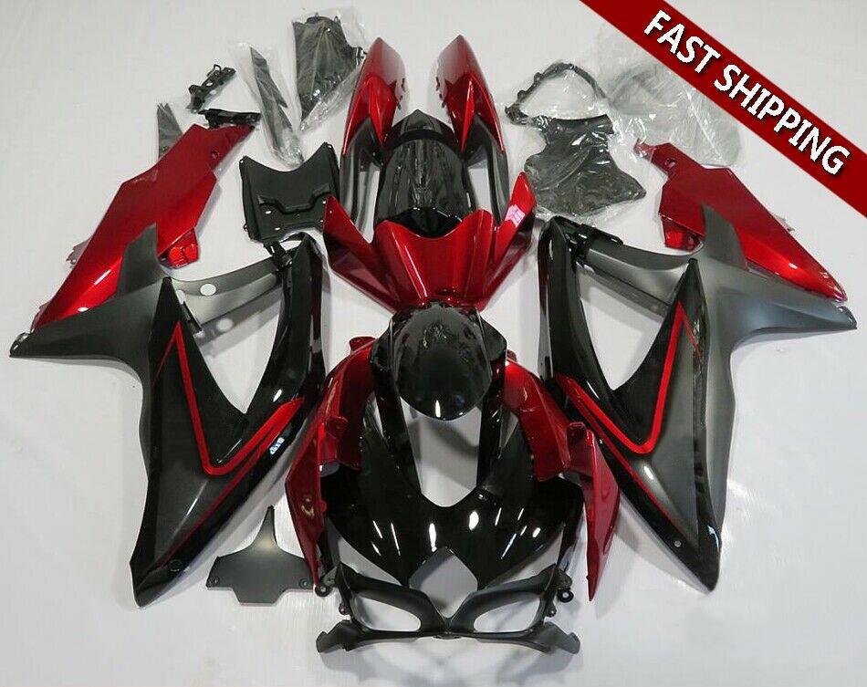 Kit de carénage en plastique moulé par injection rouge mat pour Suzuki GSXR600/750 2008-2010