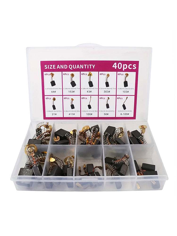 Lot de 40 balais de charbon pour moteur électrique, 10 tailles, pièce de rechange pour réparation d'outils électriques