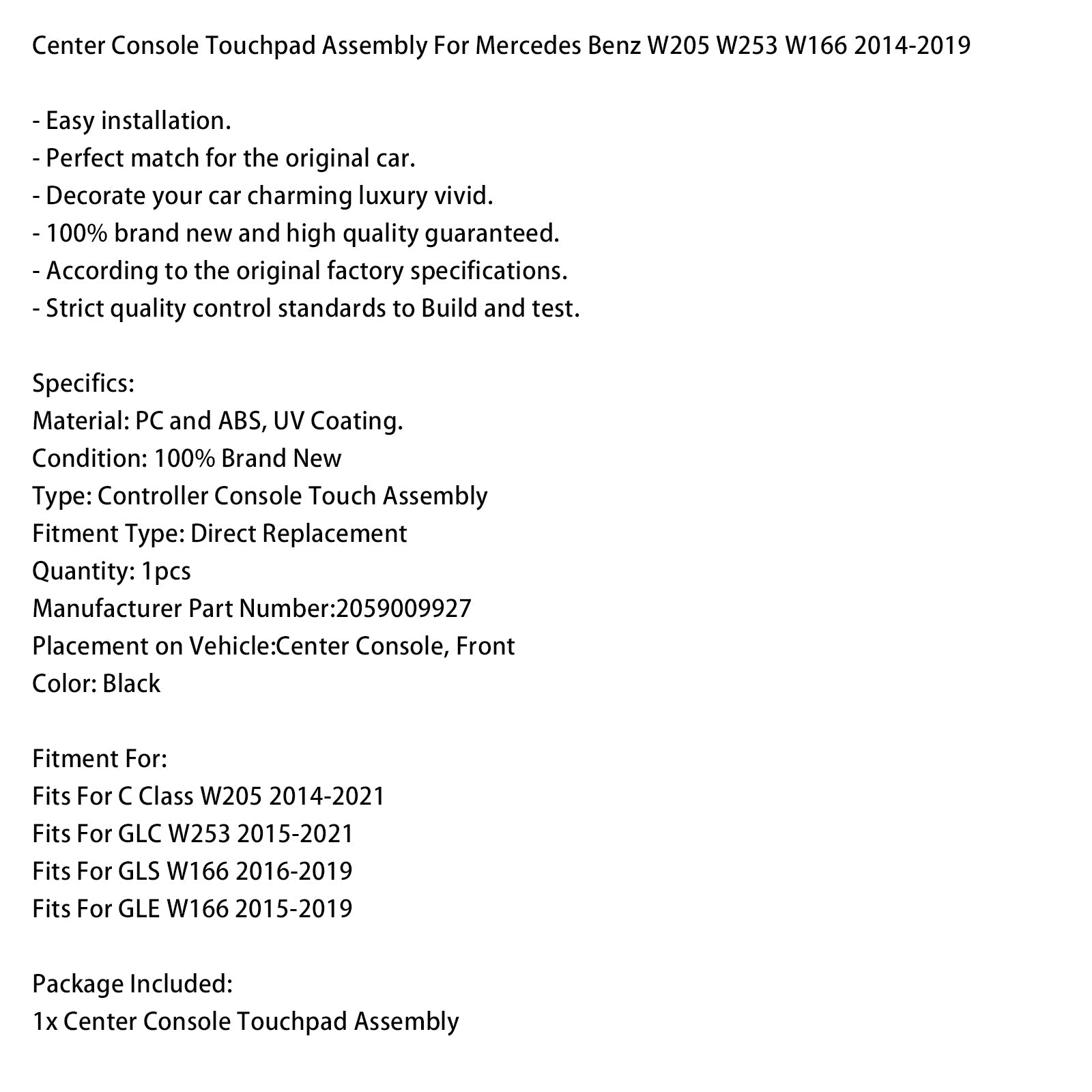 Sklop sledilne ploščice na sredinski konzoli Mercedes-Benz GLC W253 (2015–2021) 2059009927