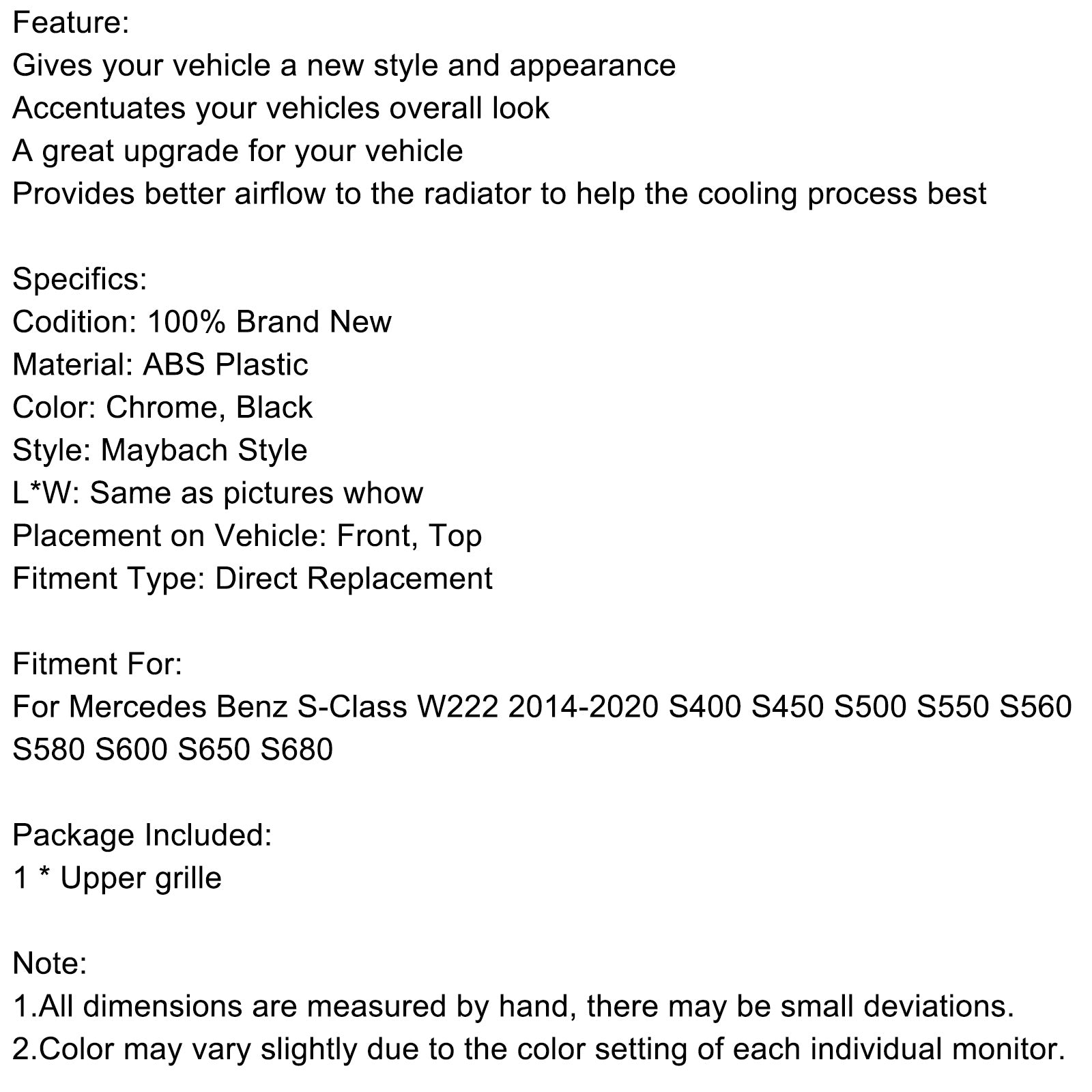 Grille avant Maybach - Compatible Mercedes-Benz Classe S (2014-2020) W222 - Neuf