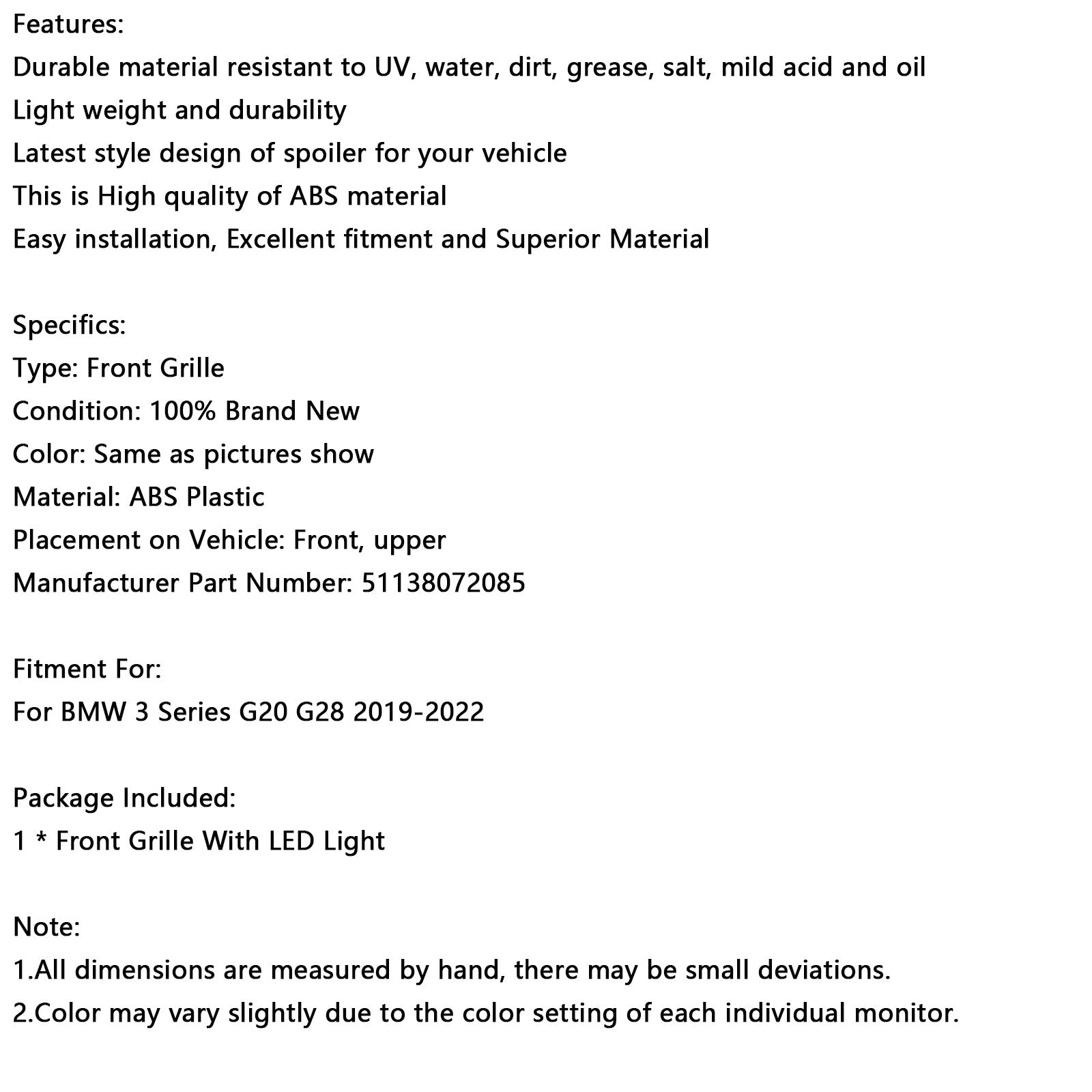 Calandre noire de style M pour BMW Série 3 G20 2019-2022 51138072085