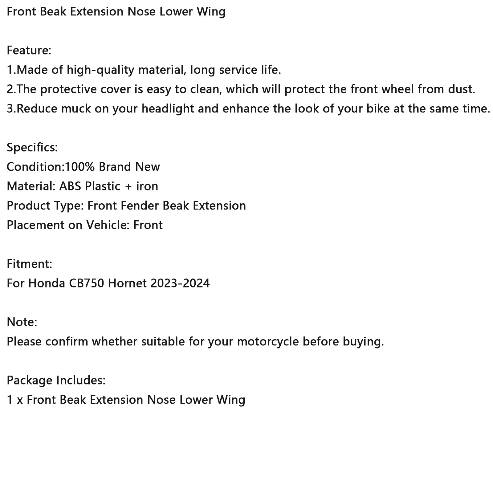 Wydłużenie dziobowe i dolne skrzydło dla Honda CB750 Hornet 2023-2024