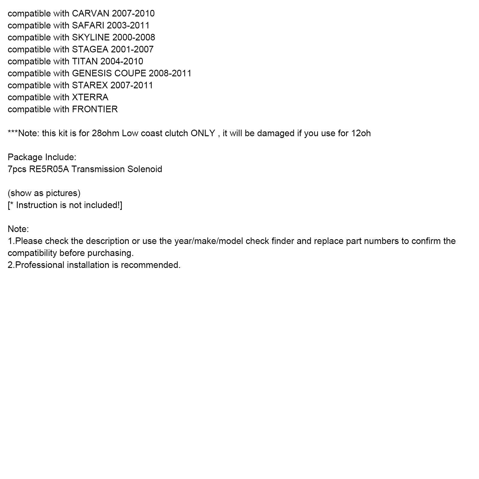 2007-2010 NISSAN CARVAN 7kpl RE5R05A Vaihteiston solenoidi 63431A-U