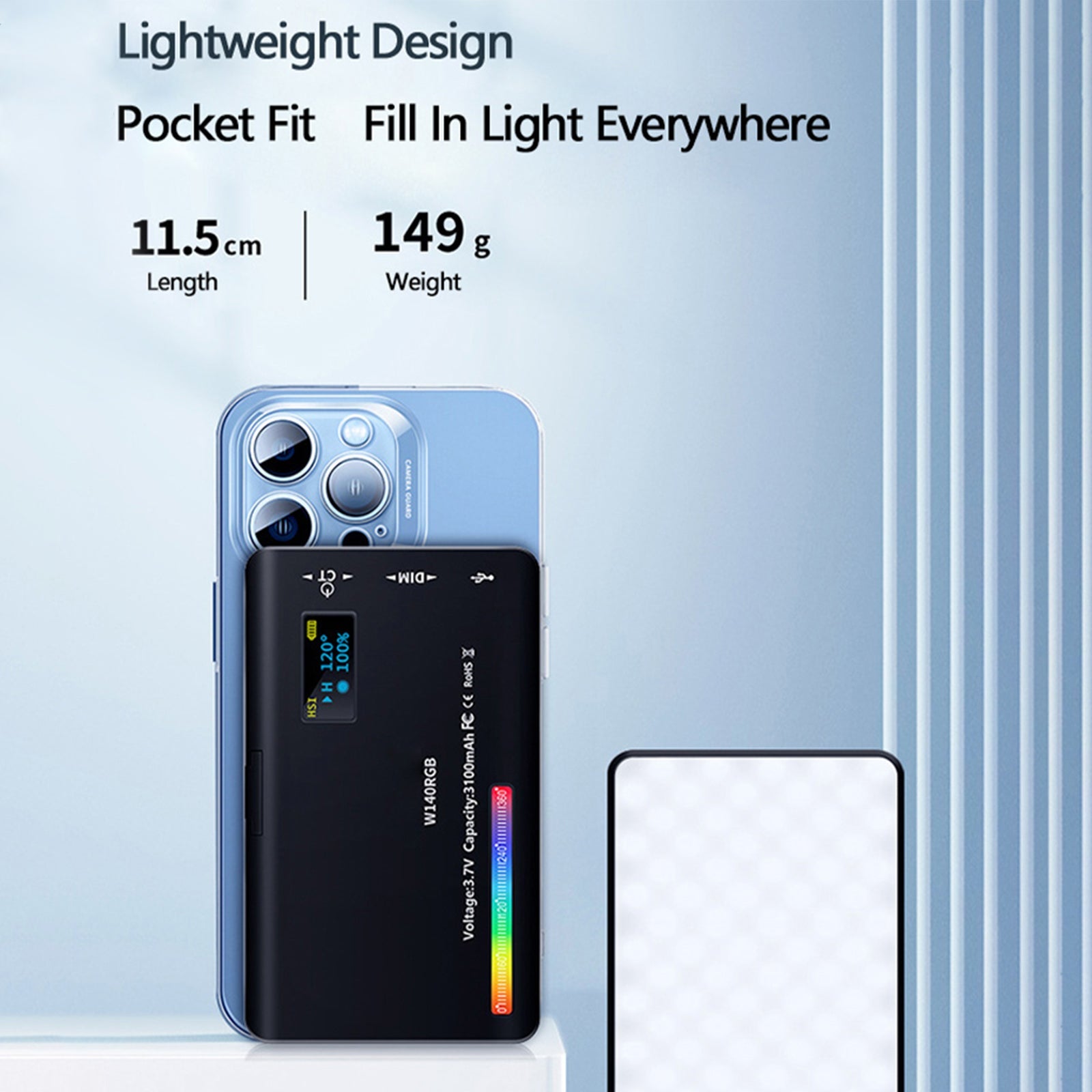 Luce di riempimento LED W140 RGB per videocamera, cellulare, bellezza dal vivo all'aperto