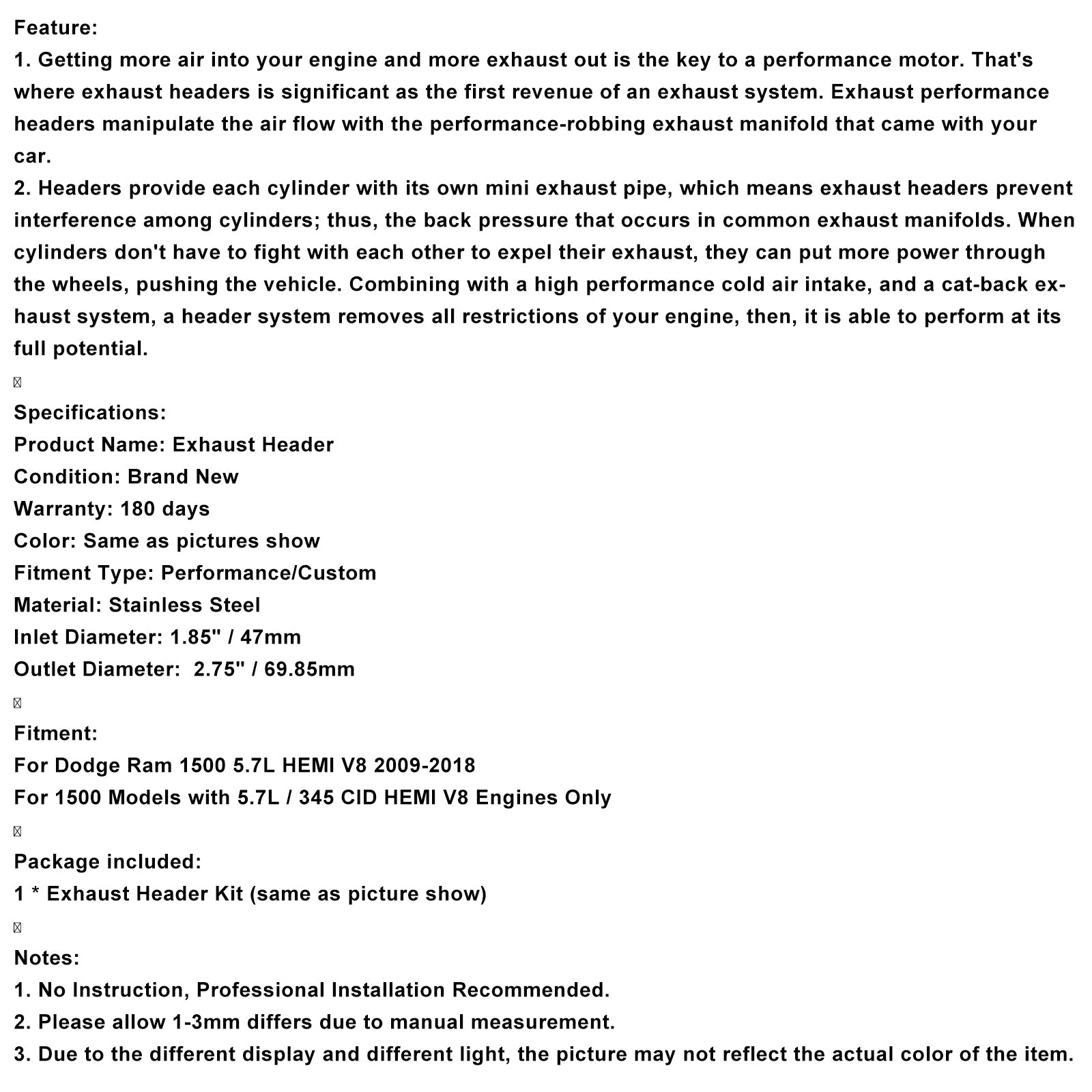 Kolekcjoner&Układ wydechowy ze stali nierdzewnej do Dodge Ram 1500 5.7L (2009-2018)