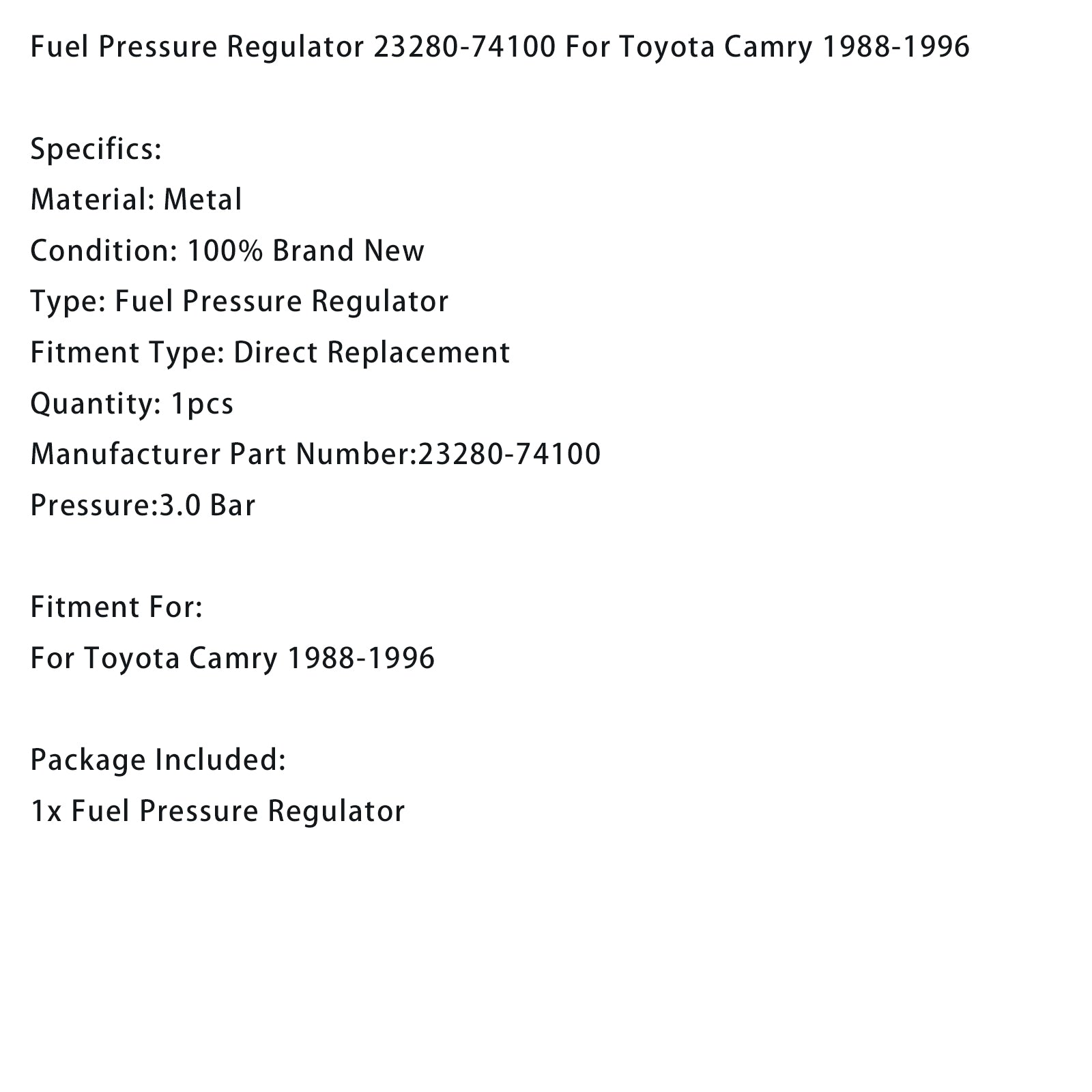 Régulateur de pression d'essence pour Toyota Camry (1988-1996) 23280-74100, 3,0 bars