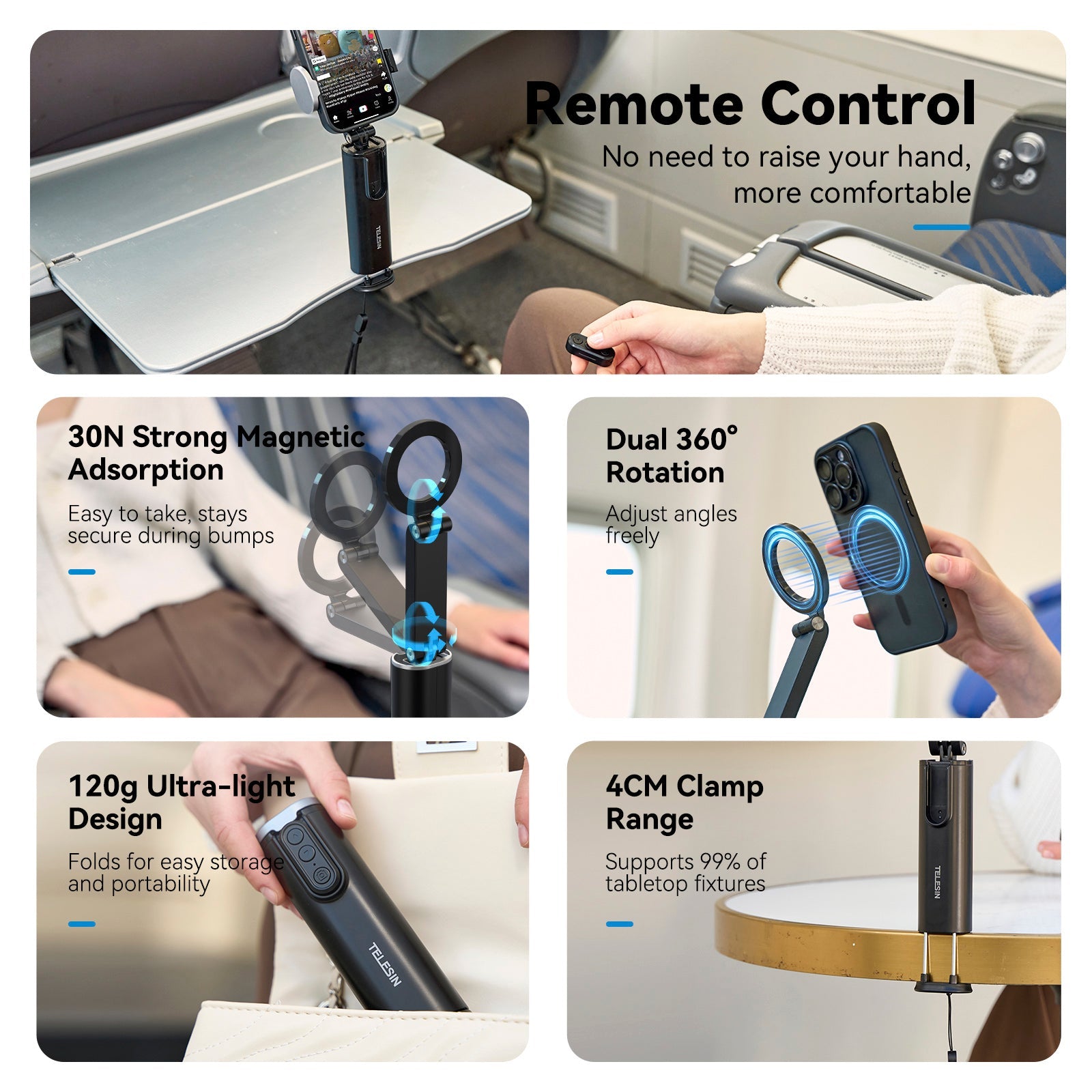 Supporto per telefoni cellulari per fotografia di viaggio, telecomando, supporto pigro per brevi video
