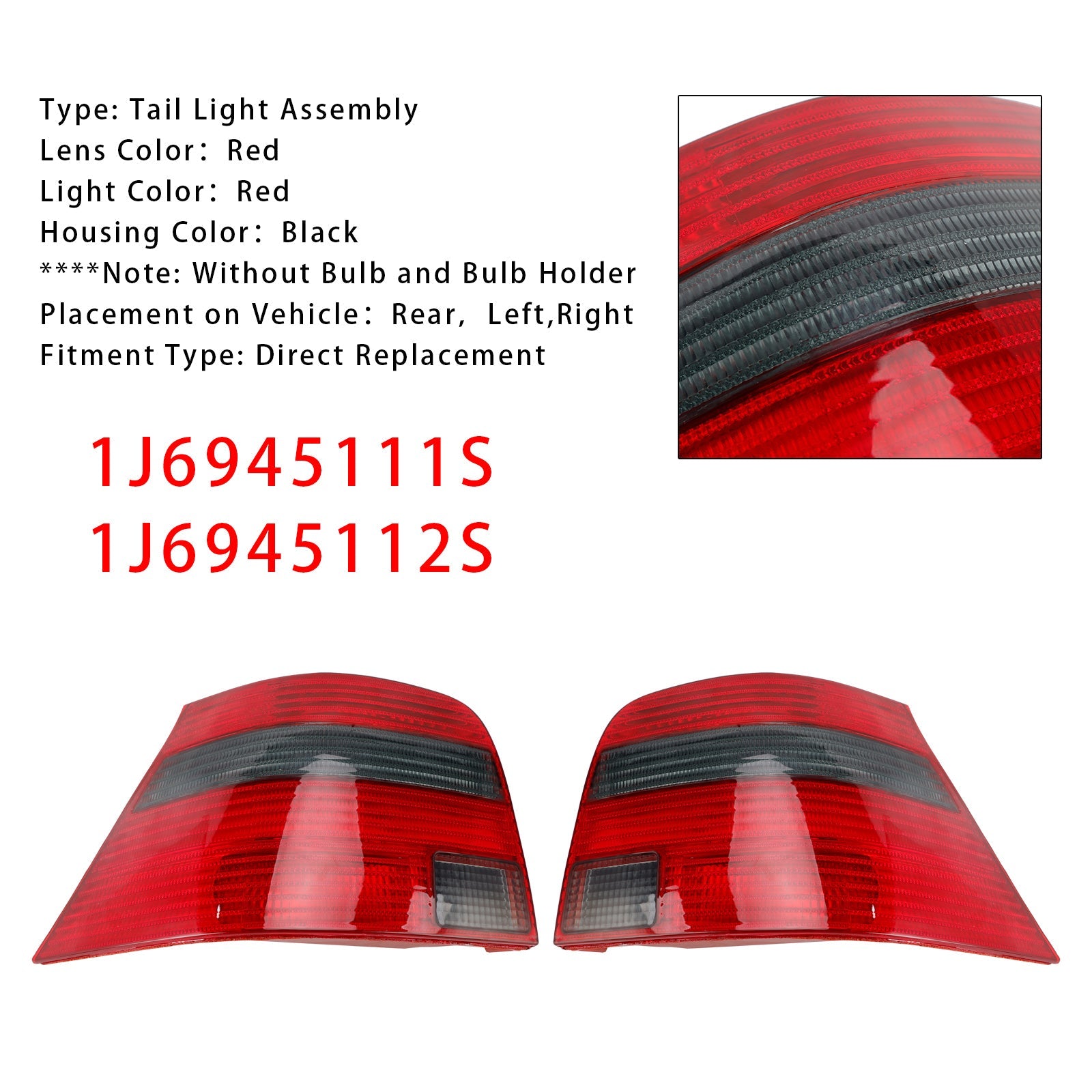 Leva in desna zadnja luč za VW Golf Mk4 Hatchback (1997-2005) - Kataloške številke 1J6945111S, 12S, 1J6945111T