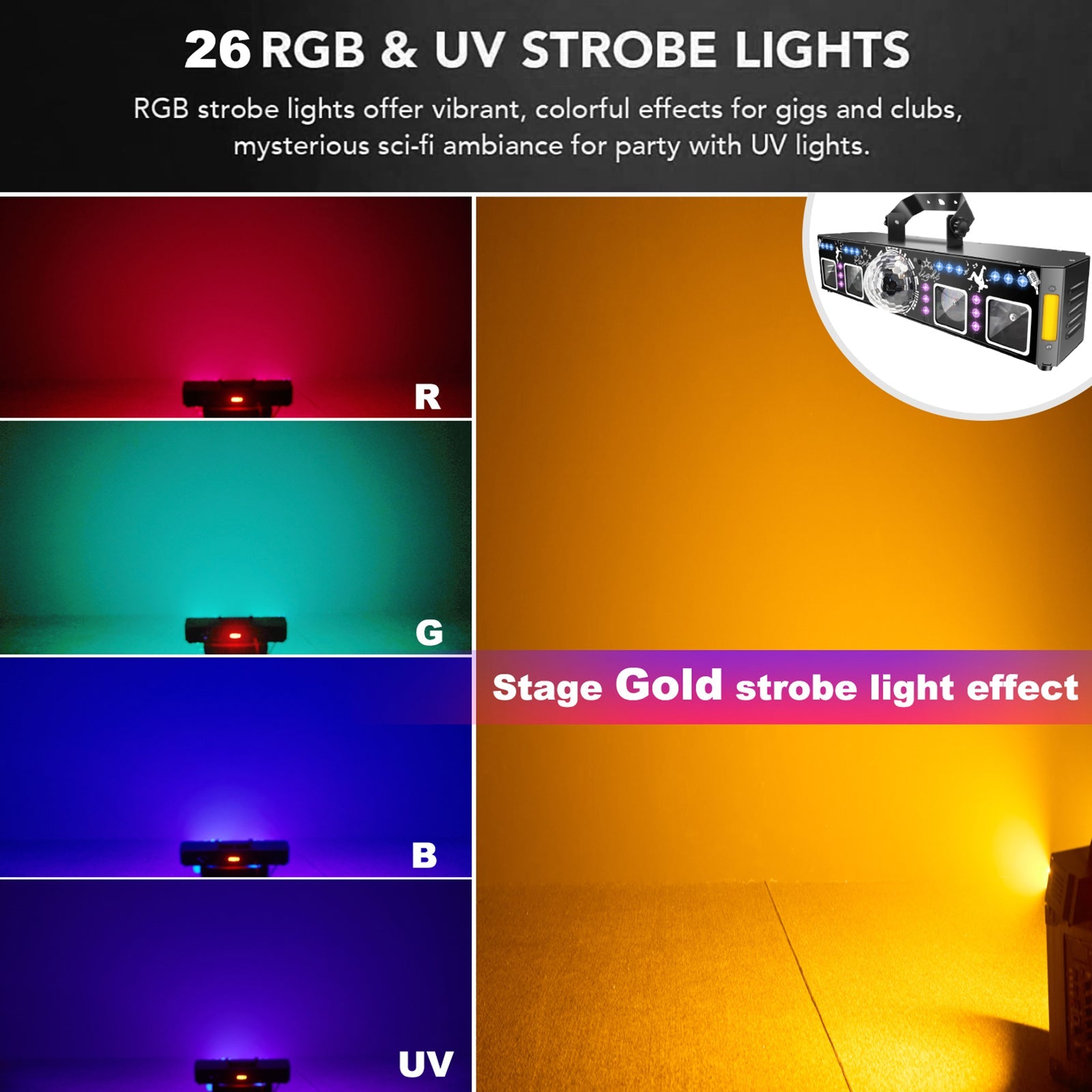 Projecteur laser magique 5 en 1 à 96 images avec stroboscope UV et télécommande