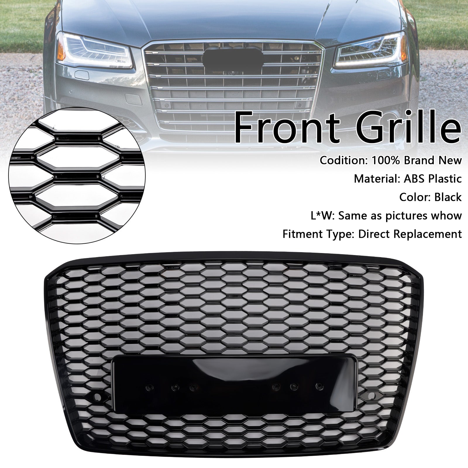 RS8 Style Front Bumper Grille Honeycomb Grill Pour Audi A8 S8 2015-2017 Black