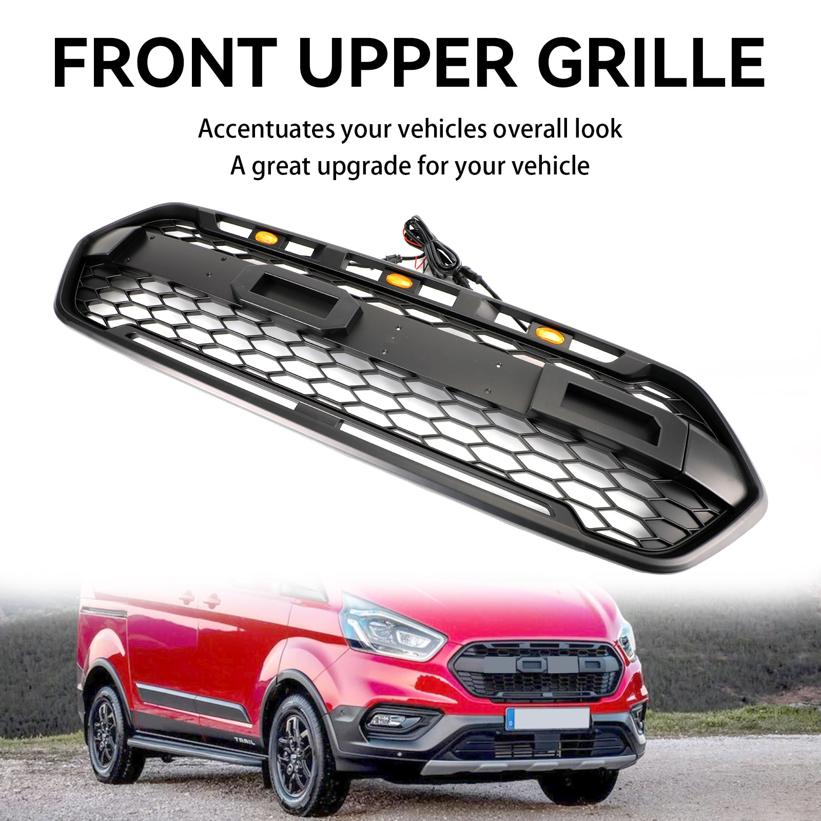 Matte Black Front Bumper Grille pour Ford Transit Custom Trail 2018-2023 W/ 3LED