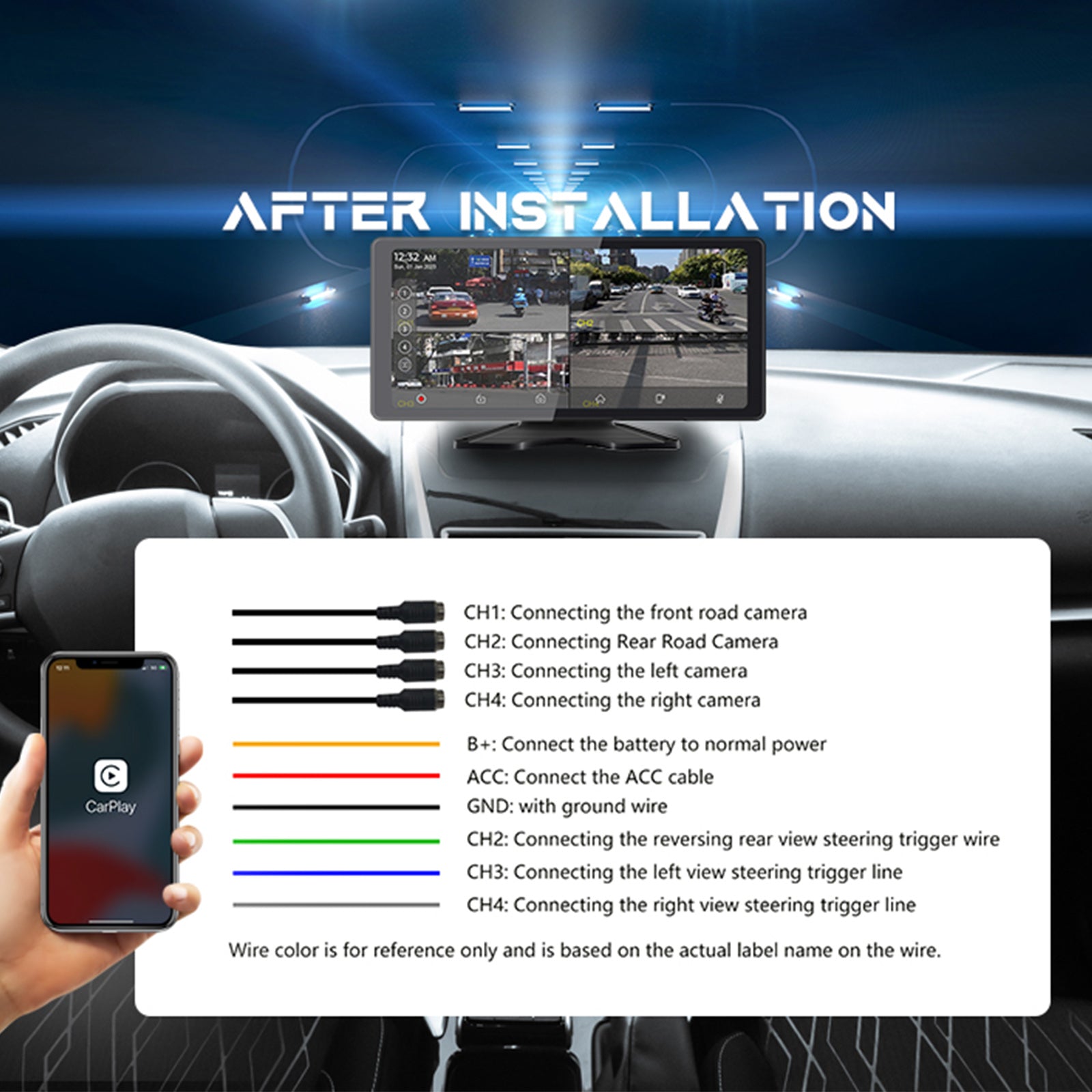 Pantalla táctil cuántica IPS de 10,36 pulgadas 1600x720 para camión RV + 4 cámaras de marcha atrás