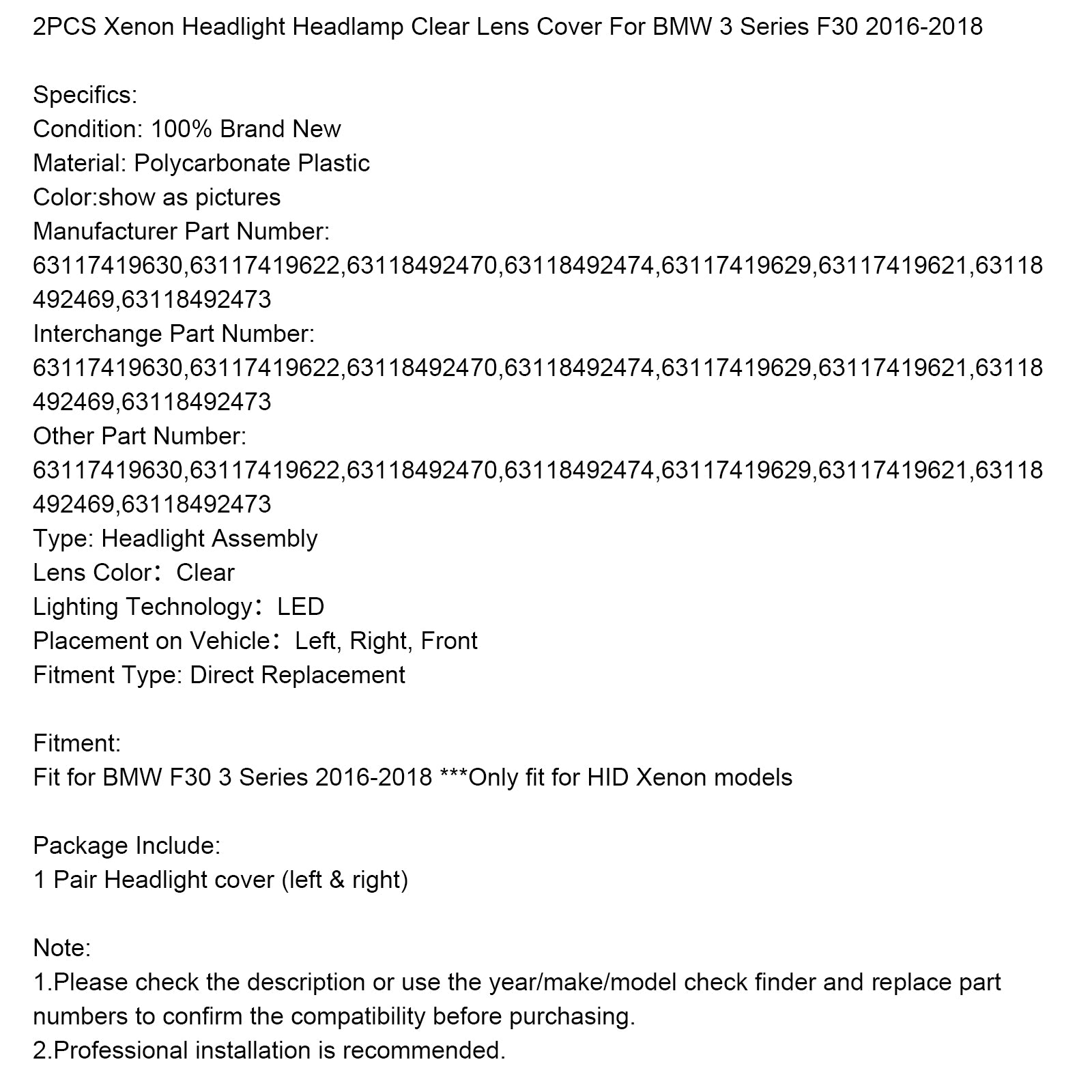 Set di 2 fari con xeno trasparente per BMW 3 F30 2016-2018