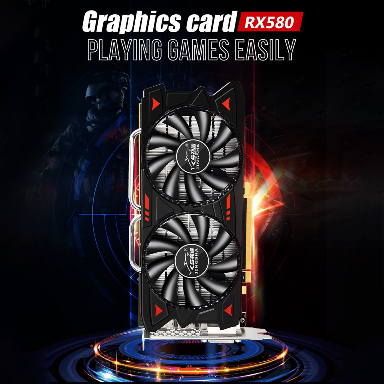 Carte graphique indépendante RX580 8G, double ventilateur, carte d';éclairage pour ordinateur de bureau