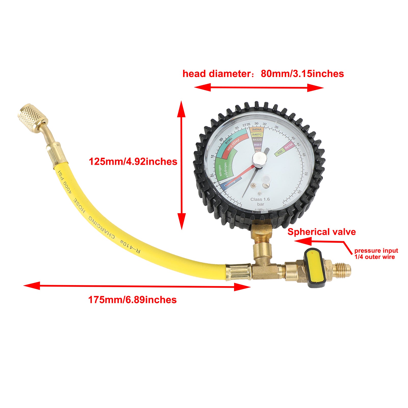 Jauge d'essai de pression d'azote pour les outils de réfrigération et de climatisation.